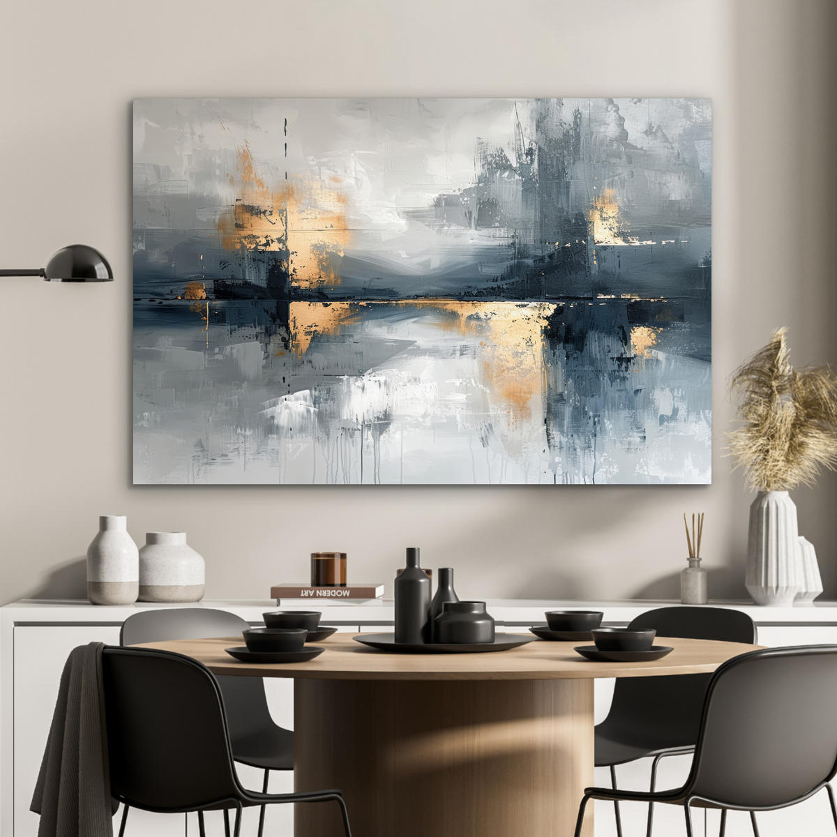 METALLBILD Kunst - Grau - Gold - Abstrakt 120x80 cm - Dunkelgrau, Metall (120/80cm) - MuchoWow