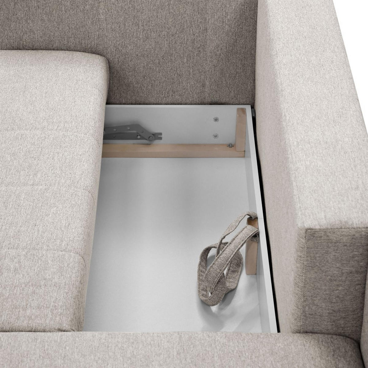 ECKSCHLAFSOFA Neron mit 2 Bettkasten und Beine in Wengefarbe, Beige, rechts - Wengefarben/Beige, Textil (233/148cm) - Beautysofa