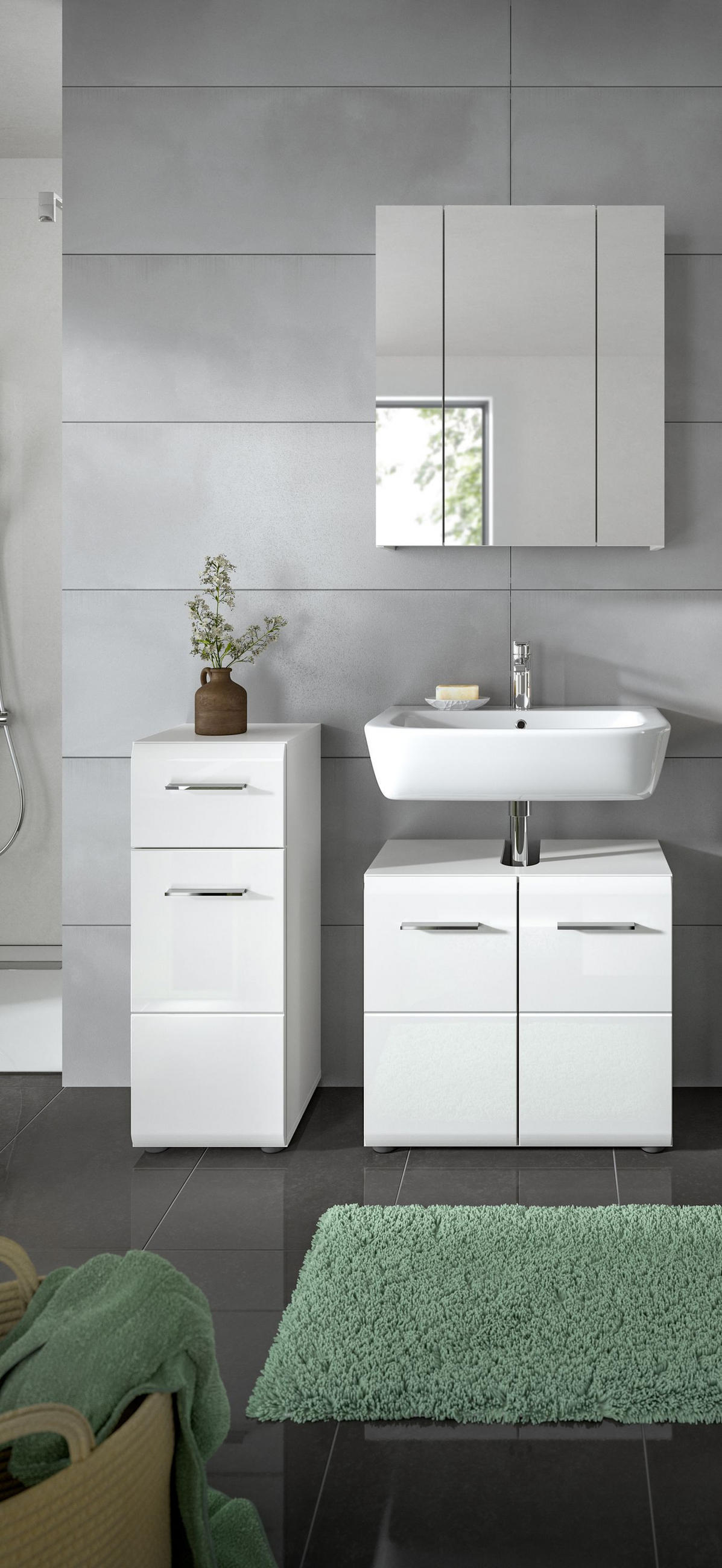 BADKOMBINATION Ice 105x185x30cm weiß Hochglanz MDF 3tlg. - Weiß, Holz (105/185/30cm)