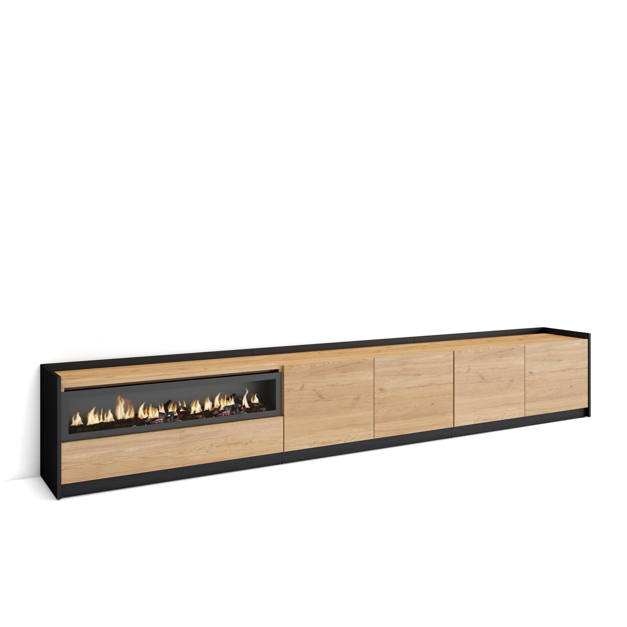 TV-SCHRANK, Lowboard, Eiche Schwarz, Elektrokamin, 310/37/50cm - Eichefarben, Holzwerkstoff (310/50/37cm) - Skraut Home