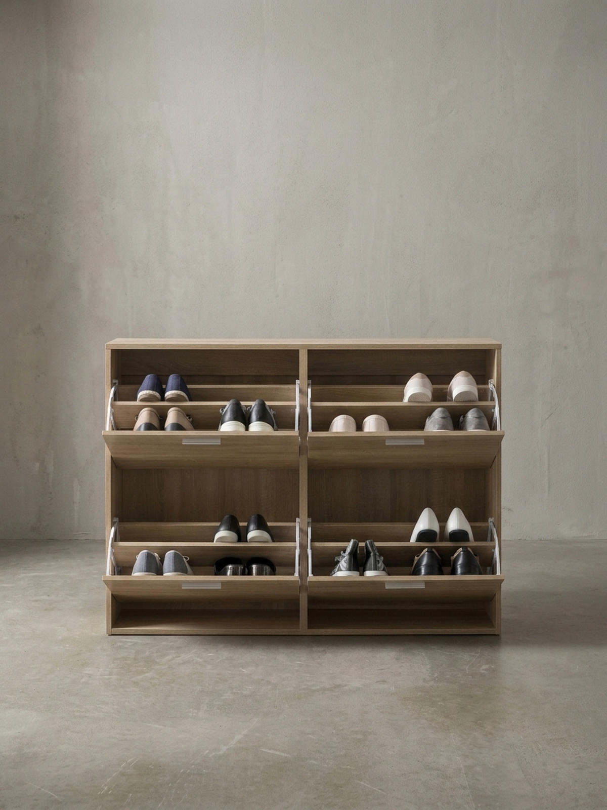 SCHUHSCHRANK Holz mit 4 Klappen und großer Ablage, Beige 120x24x81 cm - Beige, Holz/Metall (120/81/24cm) - KADIMA DESIGN