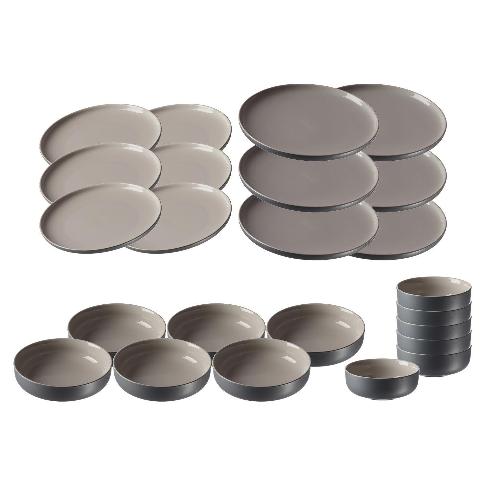 TELLER UND SCHALENSET Jasper grau 24er Set - Grau, Keramik (1/1/1cm) - Ritzenhoff Breker
