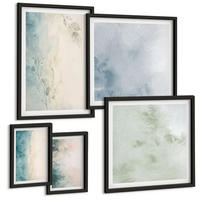 BILDER SET 5er Set - 50x50 cm & 20x30 cm & 40x60 cm Schwarzer Rahmen - Aquarell-Leinwandstil - Schwarz, Kunststoff (40/60cm) - TULUP