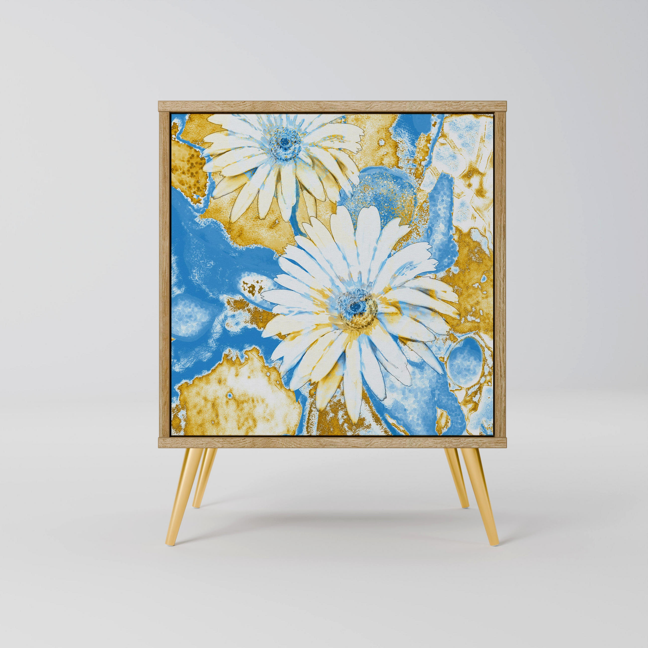 SIDEBOARD DAISY LUXE, Eichefarben, 57,5x42x75,5 cm, Goldfarbene Metallfüße - Eichefarben/Goldfarben, Holzwerkstoff/Metall (57.5/75.5/42cm) - SpaceRebels