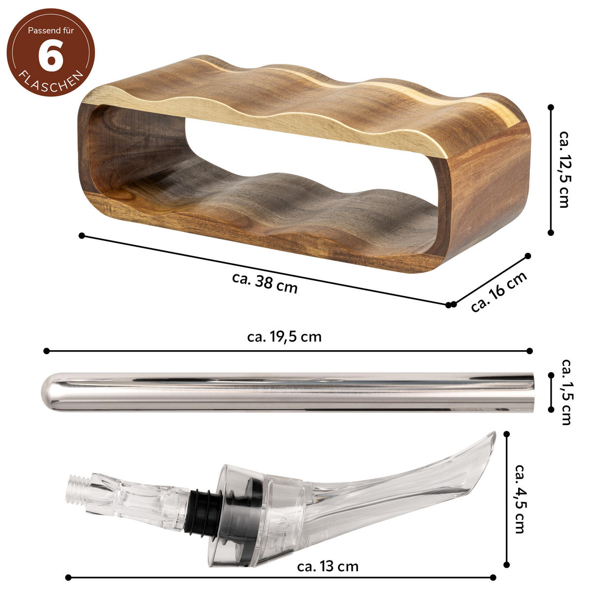 WEINREGAL-SET 6tlg, Akazienholz - Akaziefarben, Holz (38/12.5/16cm) - eluno