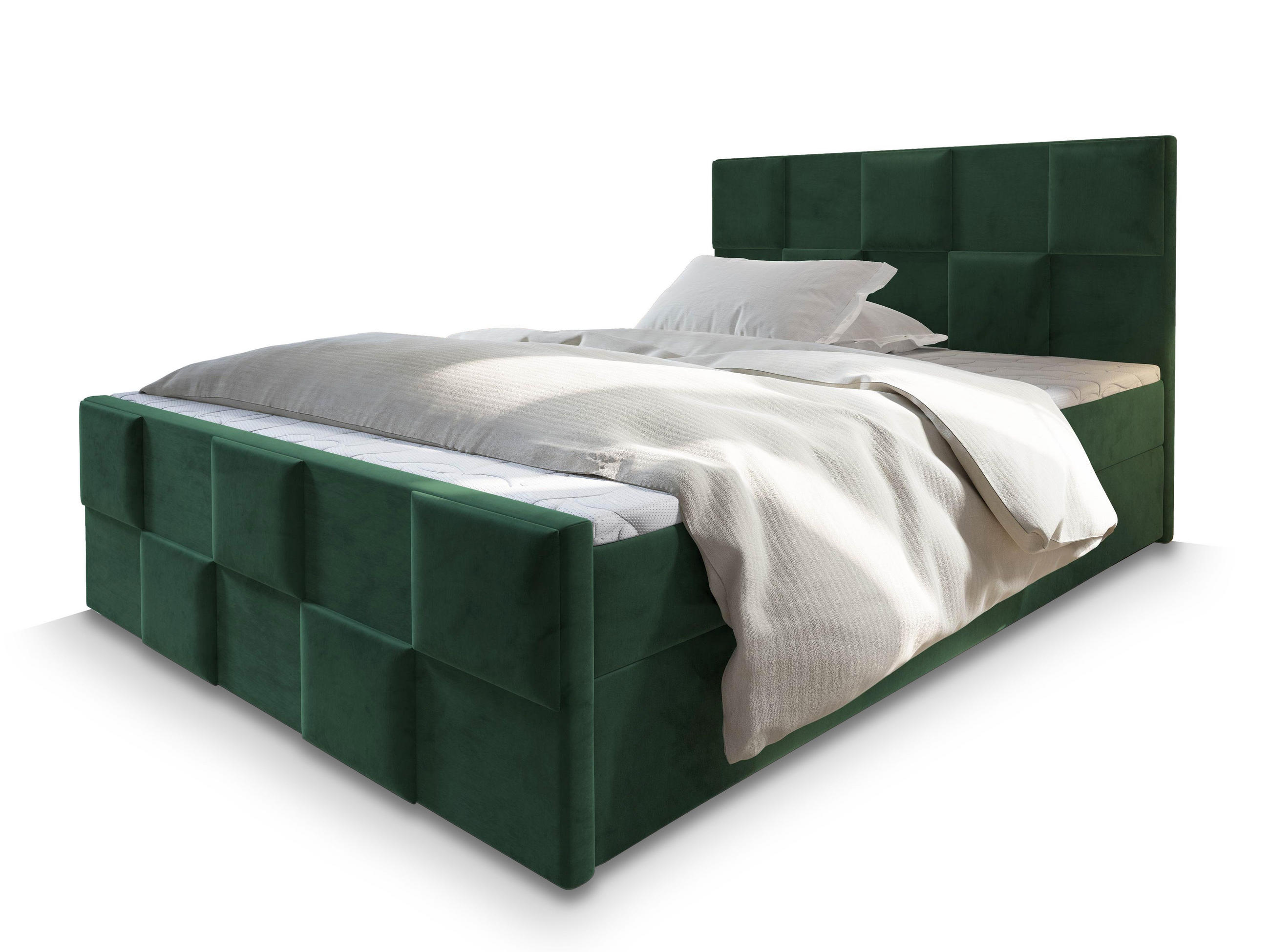BOXBETT MONA 180x200 cm mit Matratze und Topper - Grün - Grün, Holz (180/200cm) - MASSENO