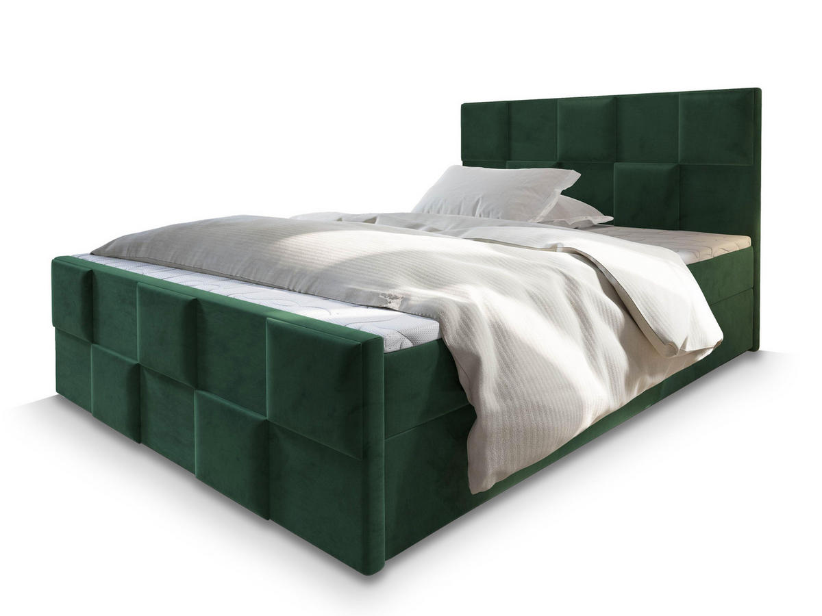 BOXBETT MONA 180x200 cm mit Matratze und Topper - Grün - Grün, Holz (180/200cm) - MASSENO