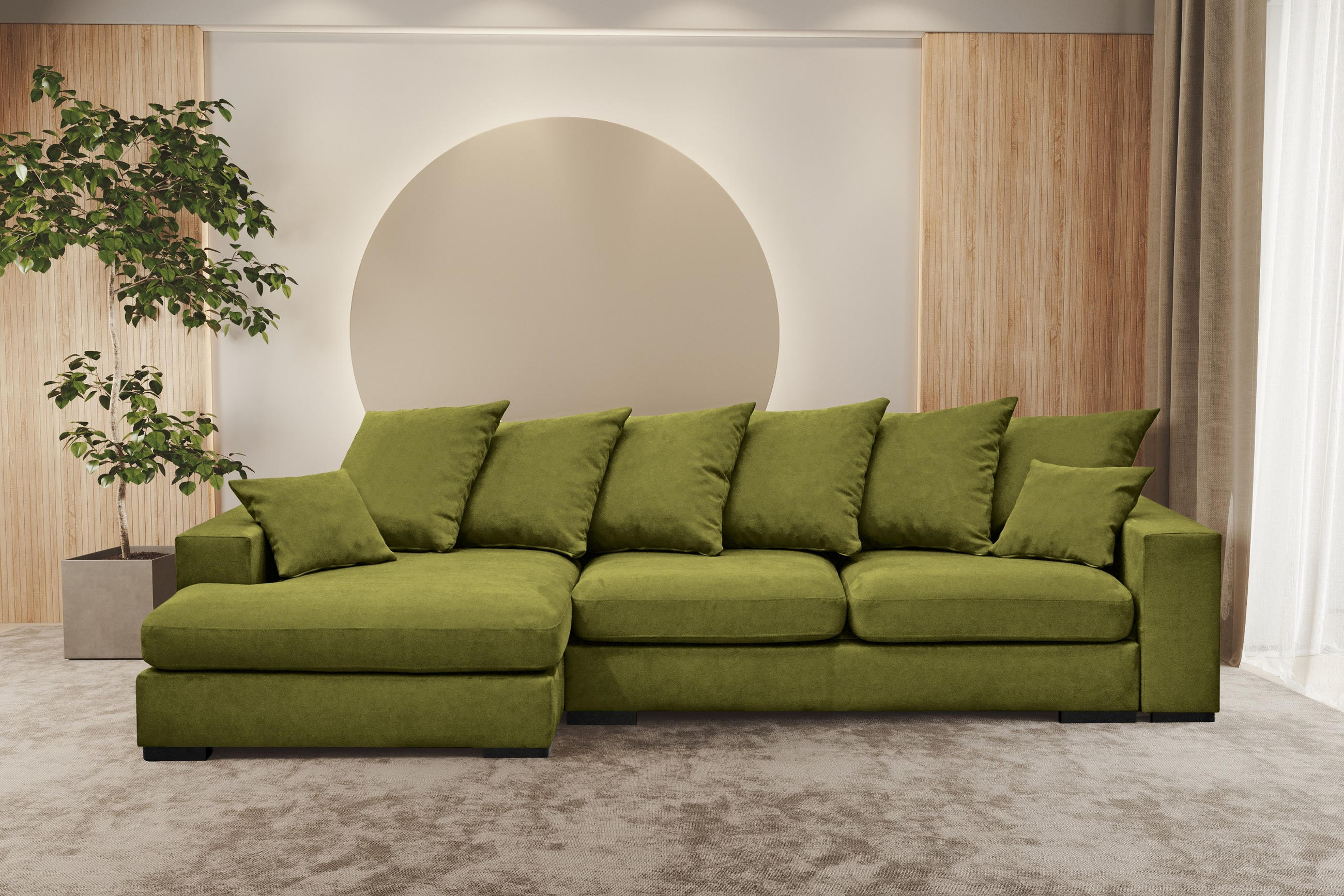 ECKSOFA Mit Schlaffunktion Und Bettkasten Couch L-form Gabon Stoff Riviera Links Hellgrün - Hellgrün, Holz (155/285cm) - Kaiser Möbel