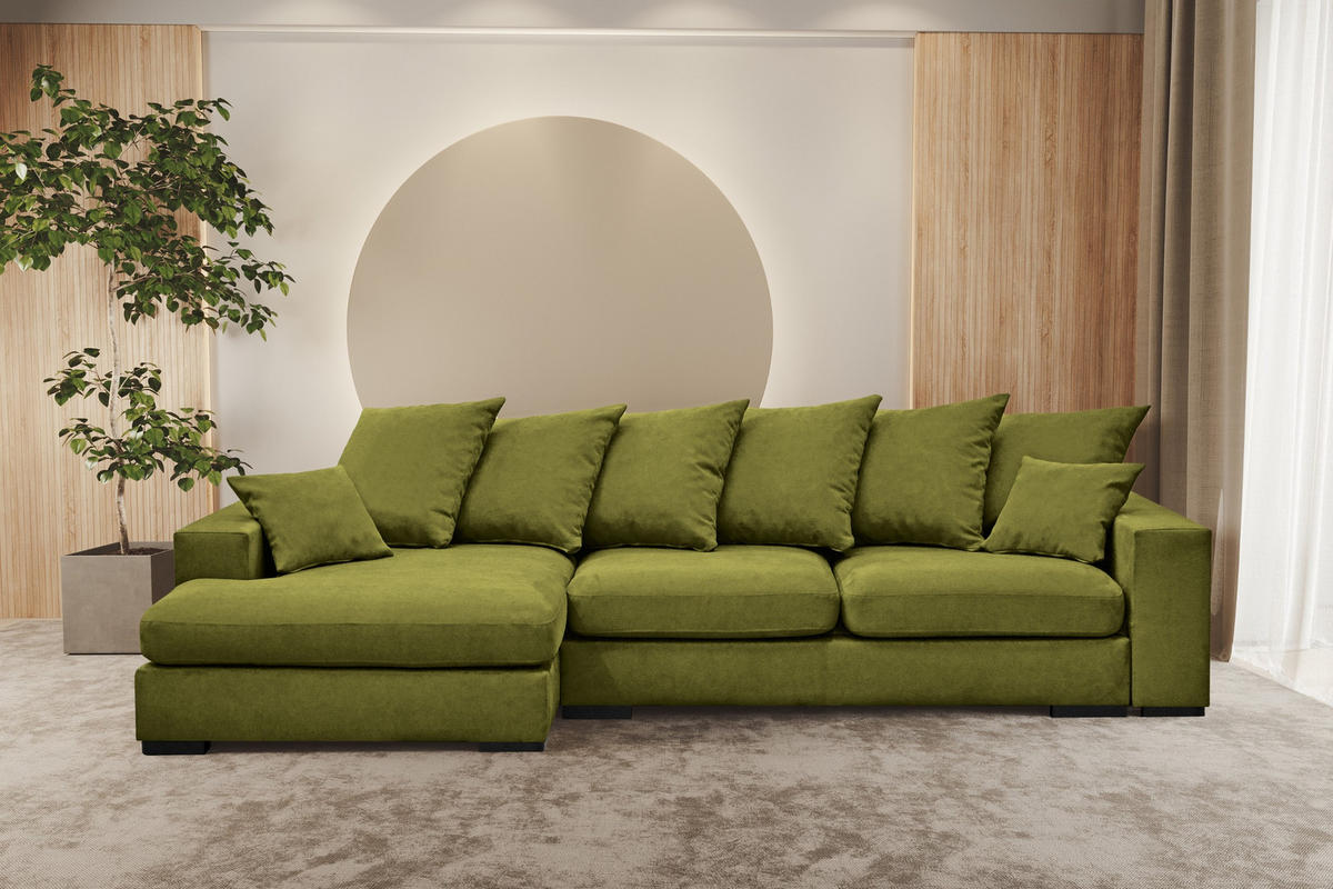 ECKSOFA Mit Schlaffunktion Und Bettkasten Couch L-form Gabon Stoff Riviera Links Hellgrün - Hellgrün, Holz (155/285cm) - Kaiser Möbel