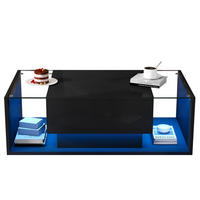 COUCHTISCH aus Spanplatte und Glas 100x50x31 cm in Schwarz mit LED & Schublade - Schwarz, Holzwerkstoff (100/50/31cm) - Modfu