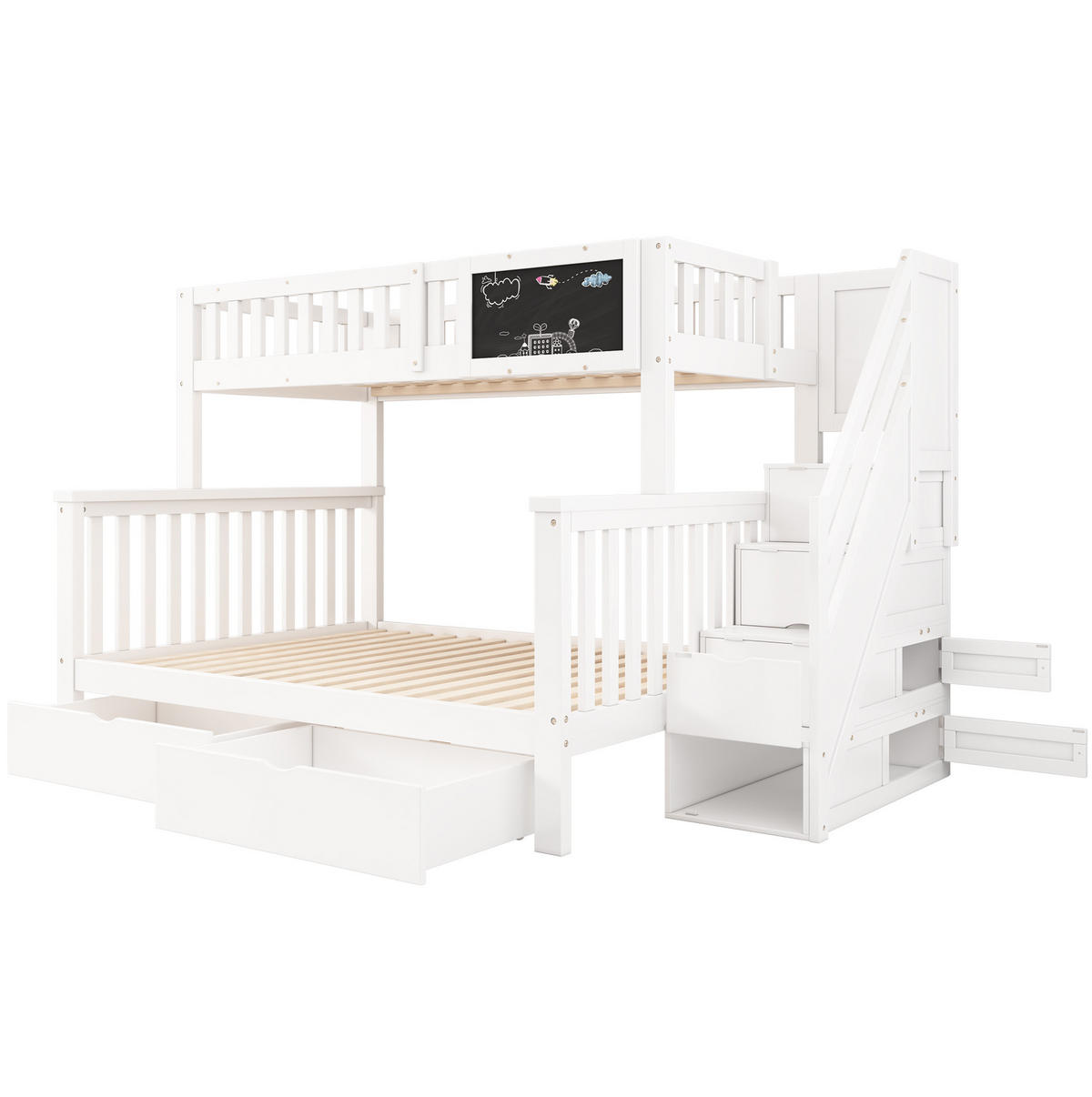 ETAGENBETT 90/200 & 140/200 cm aus Massivholz mit Treppe und Stauraum Weiß - Weiß, Holz (90/200cm) - Modenvie