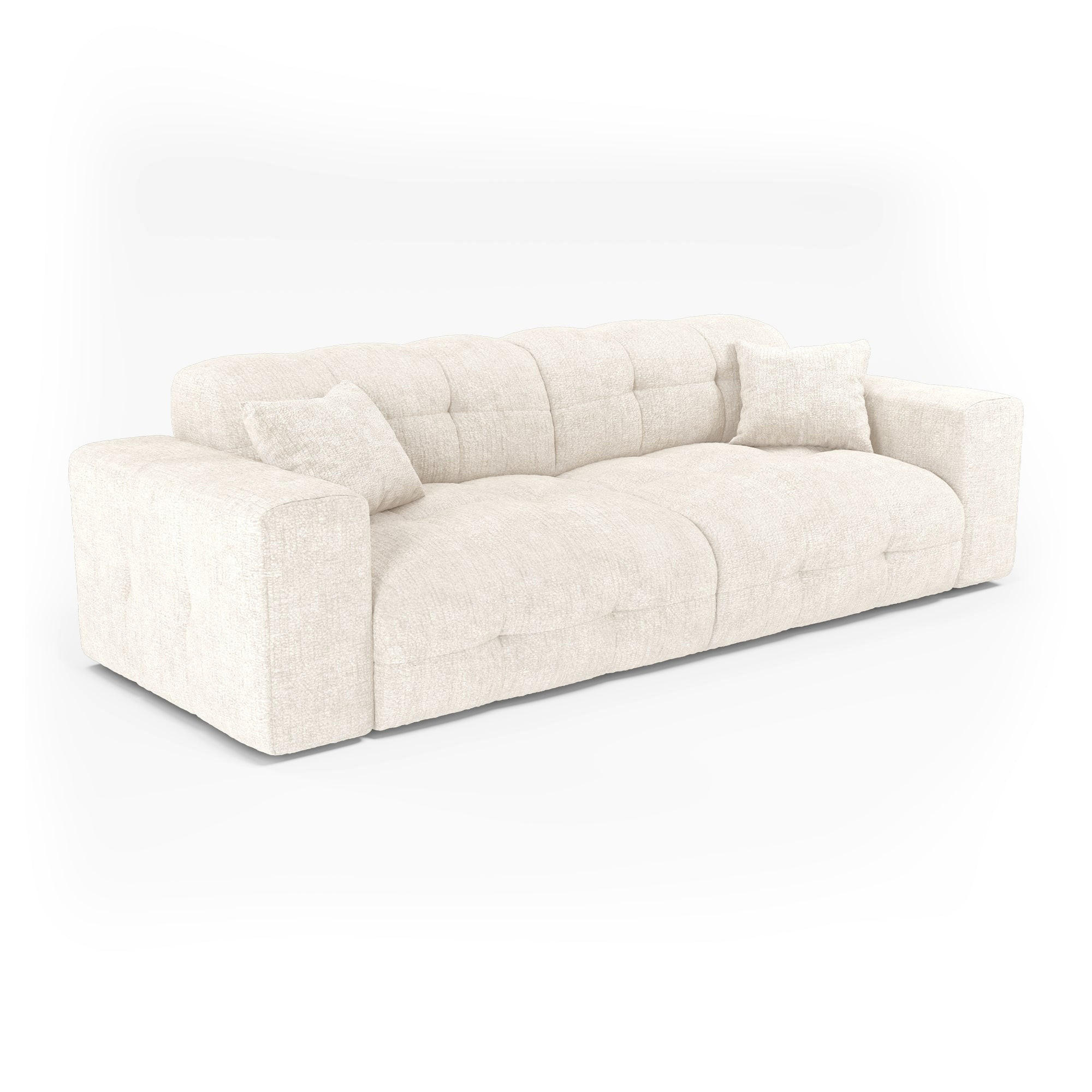 SOFA COCOON Geprägter Samt Creme 230cm - Creme, Textil (230/85/92cm) - Premium Interiors