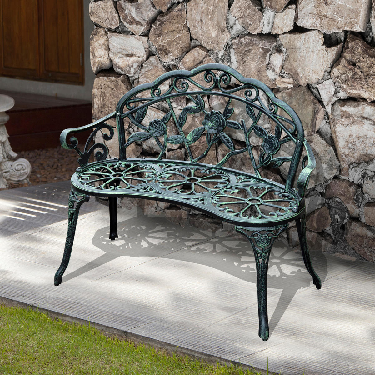 GARTENBANK, Parkbank, 100 x 54 x 78 cm, Metall, Antik Grün - Grün, Metall (54/78/100cm) - Outsunny
