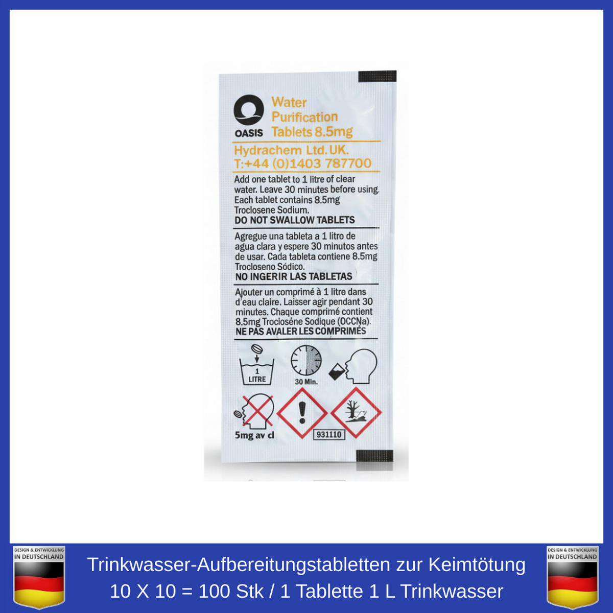 TRINKWASSERAUFBEREITUNG 4er set Notfall Ausrüstung Tabletten Survival Kit Rucksack Set Komplettset Wasseraufbereitung Trinkwasser Notfallrucksack - Multicolor, Kunststoff/Metall (10/10/10cm) - JUNG