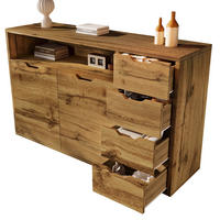 SIDEBOARD aus MDF und Metall 150x40x90 cm Eichefarben/Schwarz mit 2 Türen, 4 Schubladen, offenem Fach und Softclose - Eichefarben, Holzwerkstoff (150/90/40cm) - Modfu