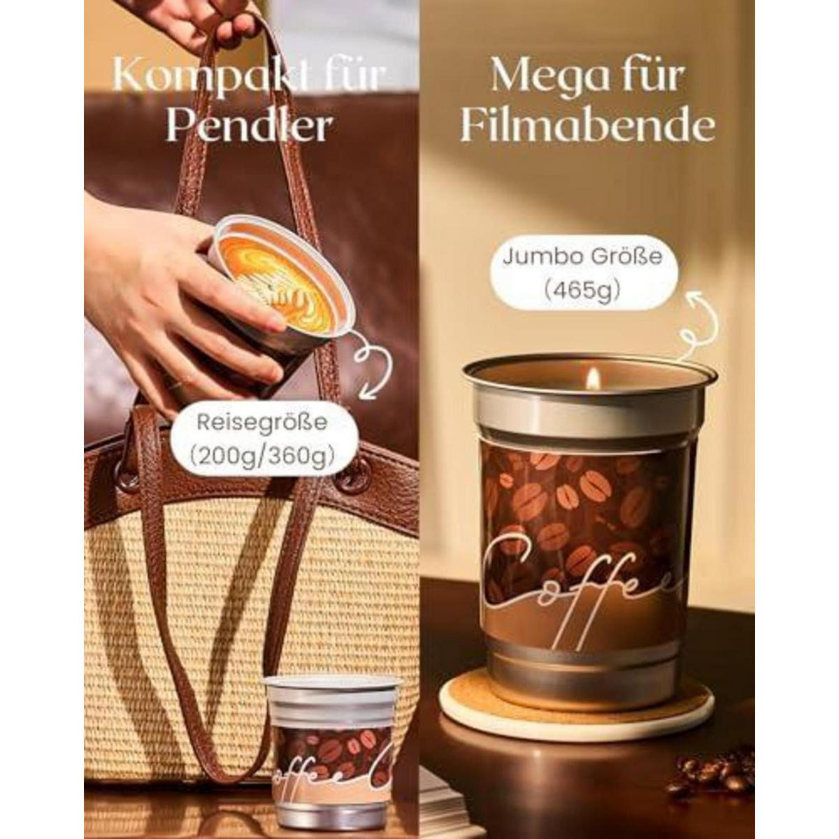 DUFTKERZE Caramel Macchiato 460g Sojawachs vegan Brenndauer bis 99 Std. - Braun, Glas (7cm)