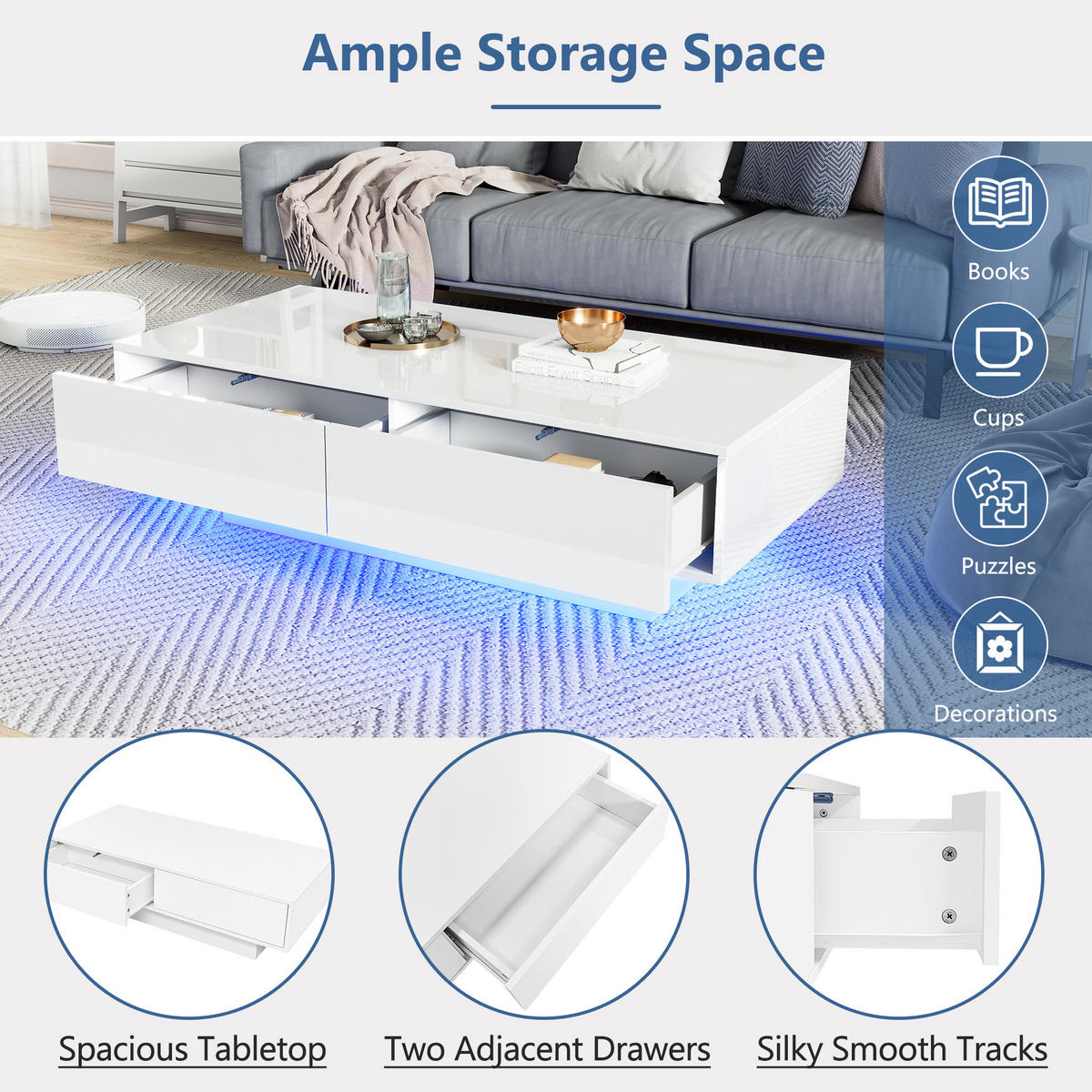 COUCHTISCH DE-101 Modern Weiß - Weiß, Holzwerkstoff (55/115/34cm) - ComfortXL