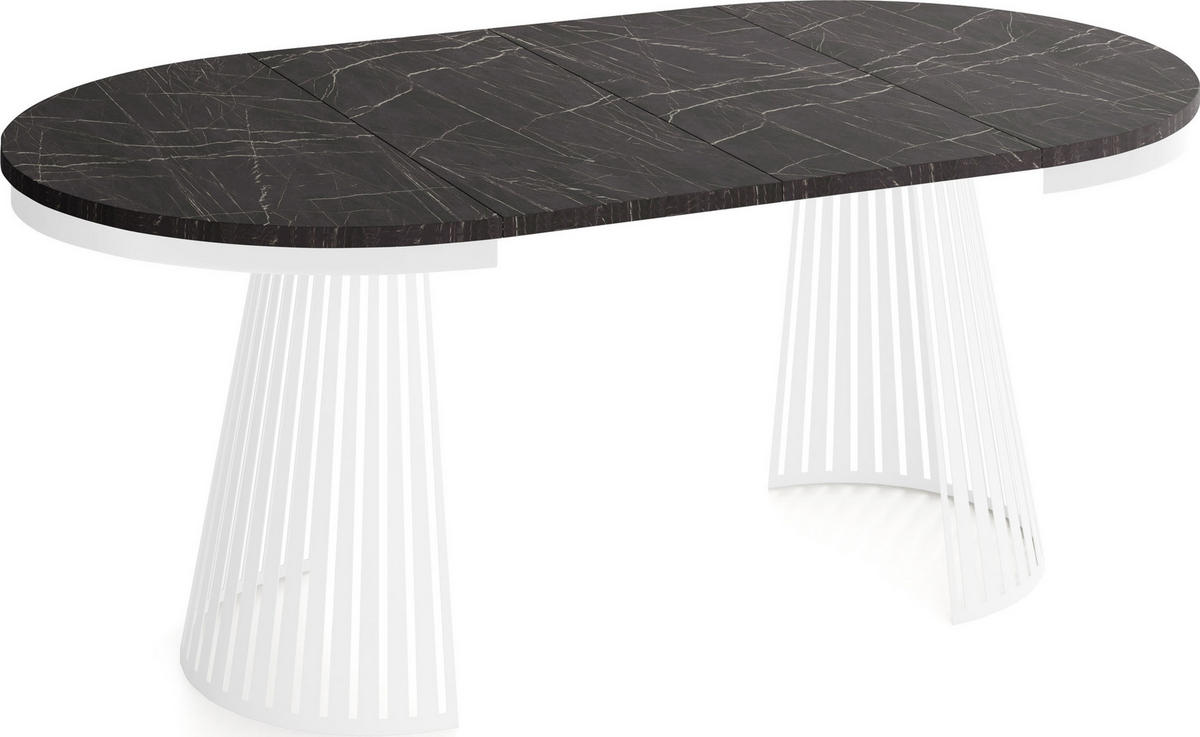 ESSTISCH Naro rund ausziehbar mit Weißem Lamellen-Metallgestell, Marmor Schwarz 120-200/120/76 cm - Anthrazit/Weiß, Holzwerkstoff/Metall (120/120/76cm) - WFL GROUP