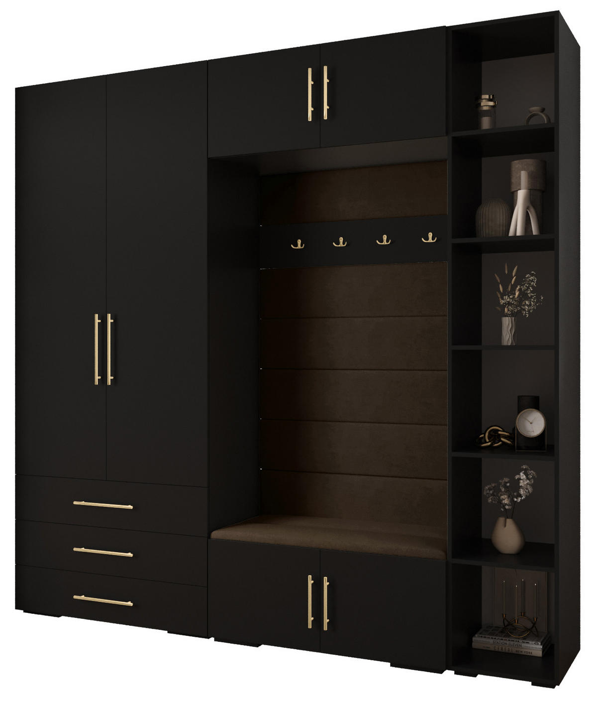 GARDEROBEN-SET 236,7/240/47 - Goldfarben/Schwarz, Holz/Kunststoff (240/236.7/47cm) - Abiks Möbel