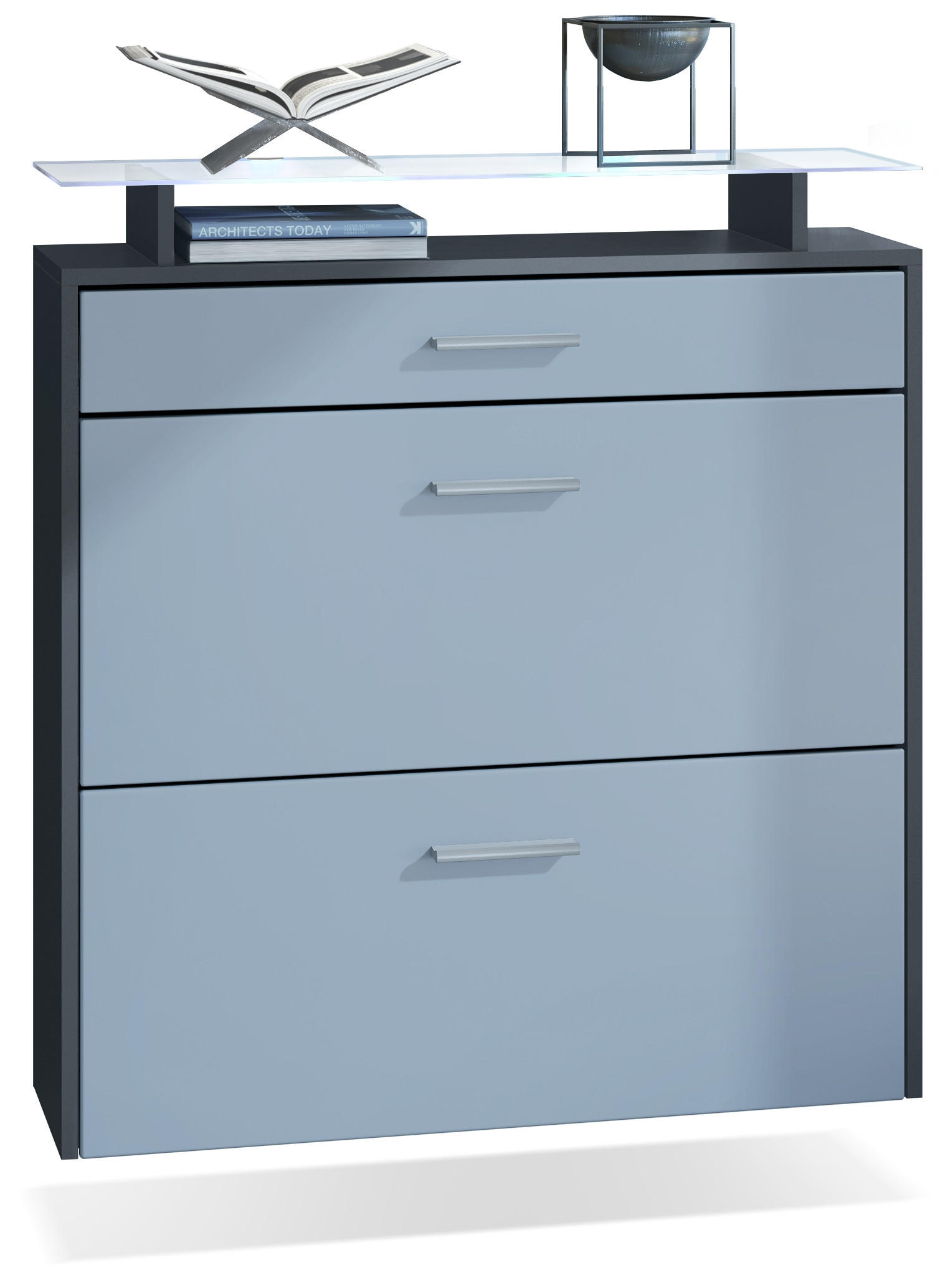 SCHUHSCHRANK Malea Fronten in Denim matt - Pastellblau, Holzwerkstoff (89/96/23cm) - Vladon