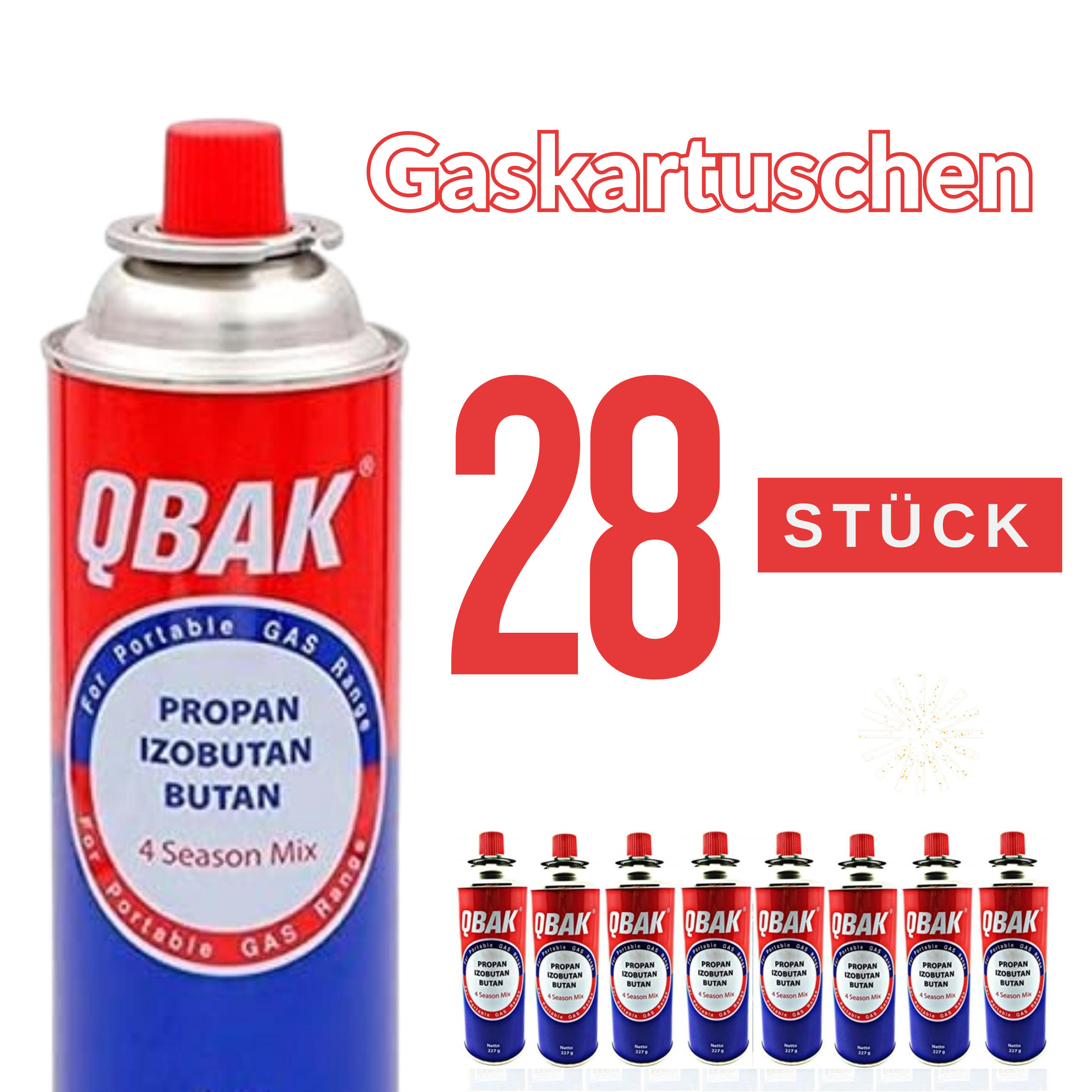 GASKARTUSCHEN, 28 Stück, 227g Butangas, Ersatz Gasflasche, Butan Für Campingkocher, Outdoor Kocher, Brennstoff, Camping Gas, Universal Set, Kocher - Blau/Rot, Metall (6.7/20/6.7cm) - Resch