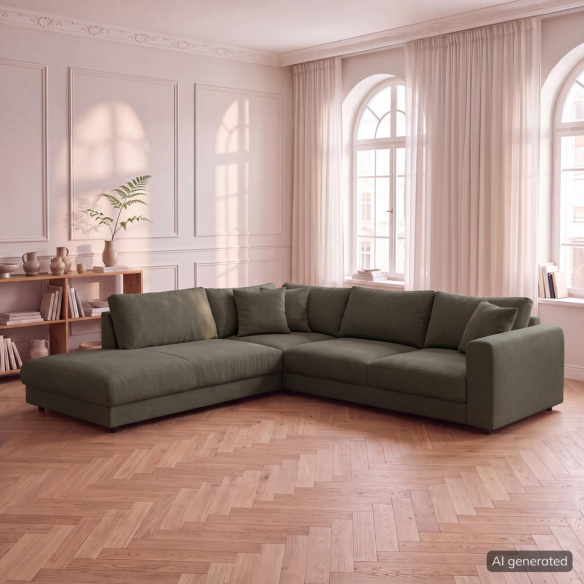 ECKSOFA mit Ottomane - Schwarz/Grau, Holz/Kunststoff (267/254cm) - home24
