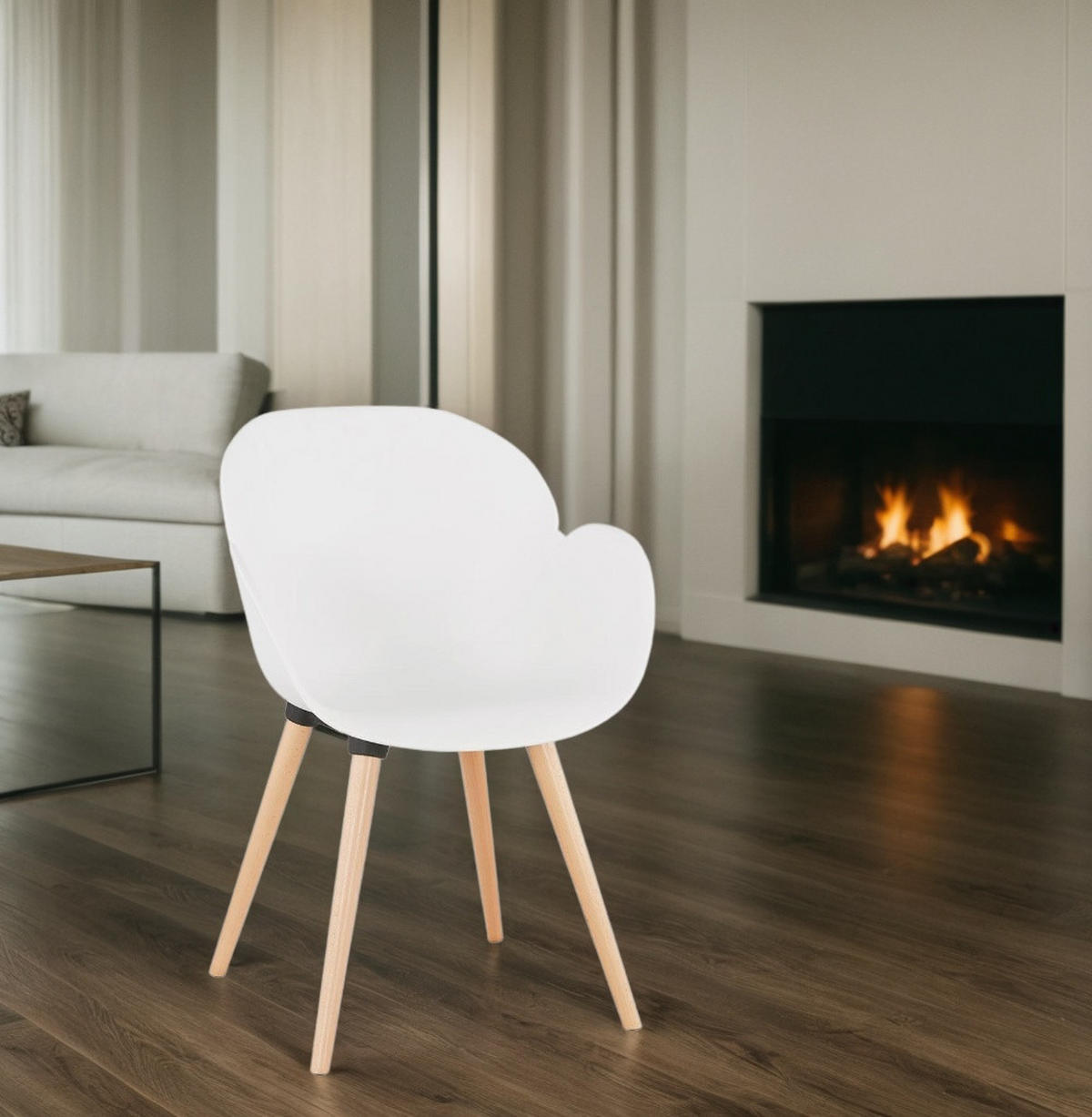 KÜCHENSTUHL Polypropylen Sitzschale mit Holzgestell Skandinavisch, Weiß 59,5x59x84,5 cm - Beige/Weiß, Kunststoff/Buchenholz (59/85/60cm) - KADIMA DESIGN