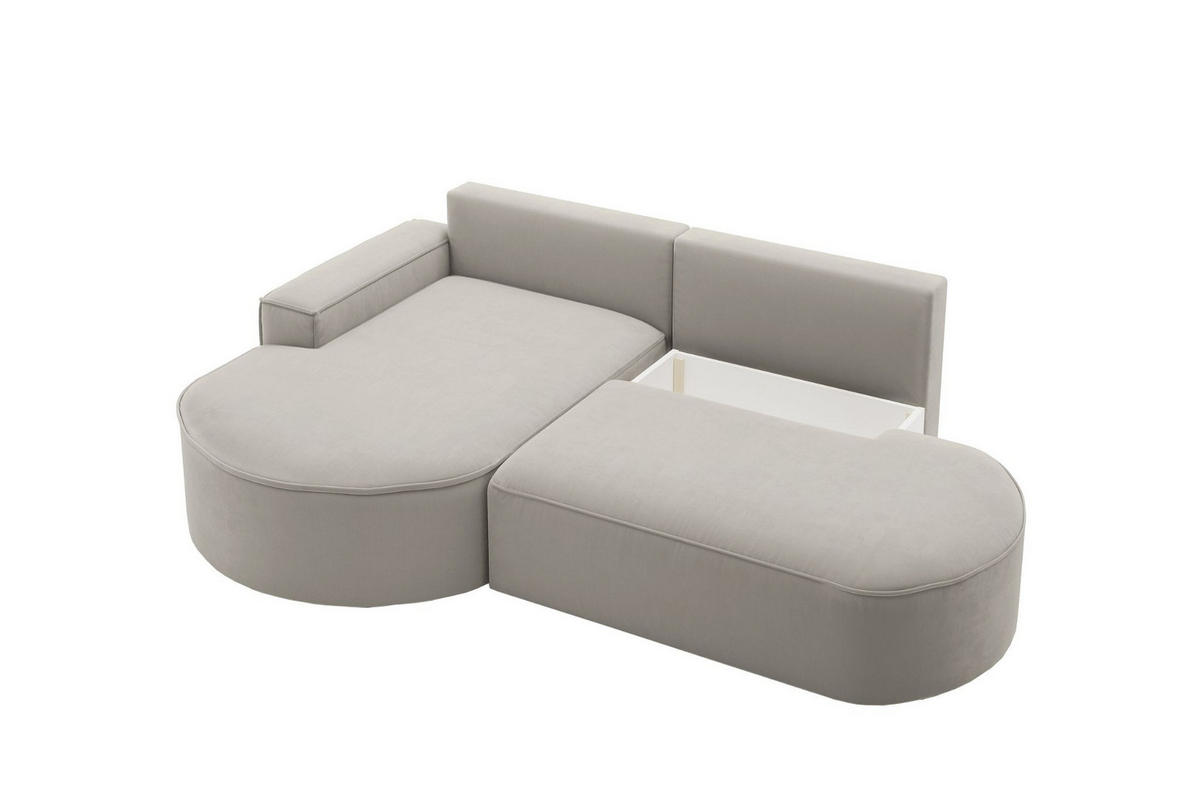 ECKSOFA mit Schlaffunktion und Bettkasten Modena Runden stoff Salvador Hellgrau Links - Hellgrau, Holz/Textil (179/278cm) - Kaiser Möbel