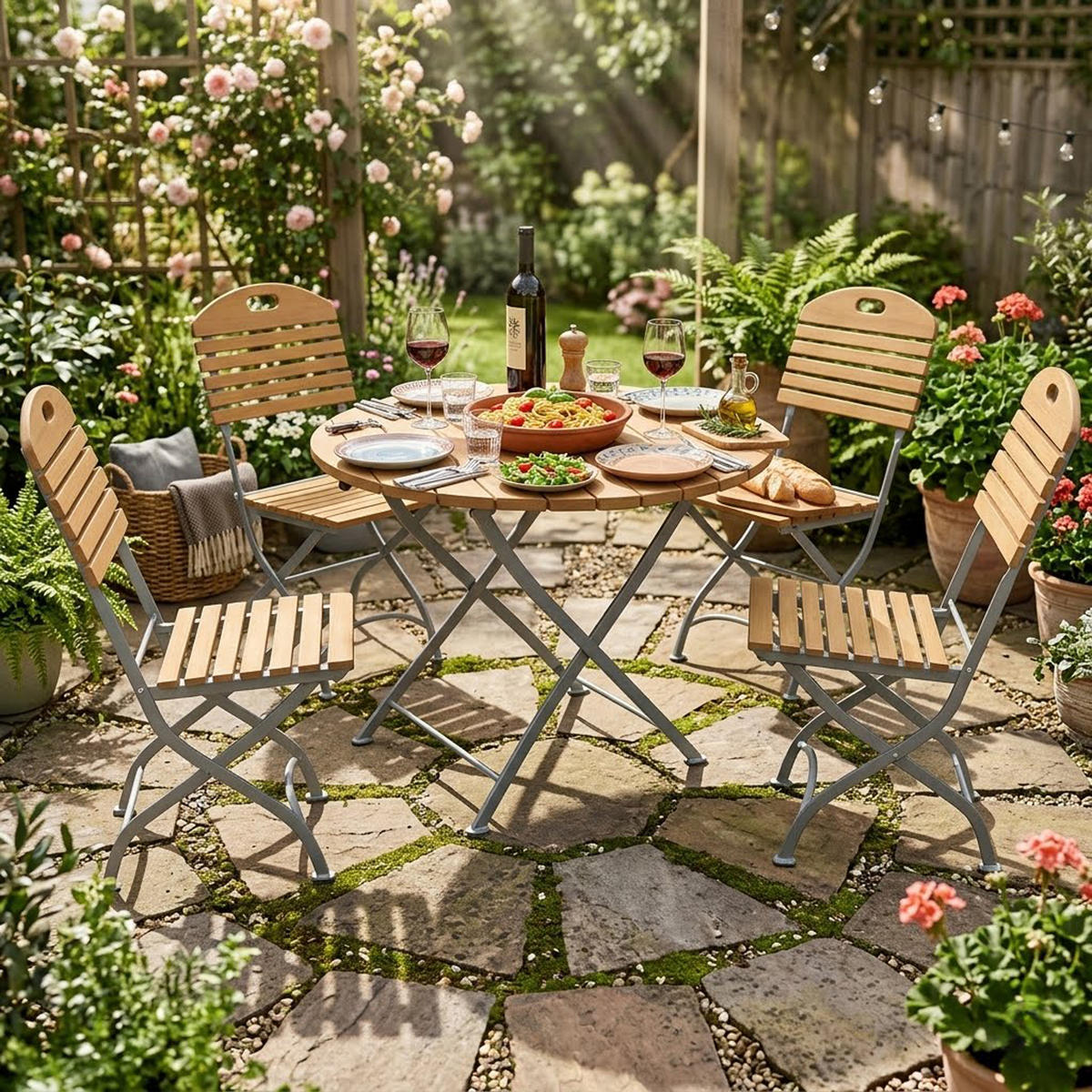 SITZGRUPPE Bad Belzig 5-teilig - Garten Set für 4 Personen - Gartensitzgruppe - Flachstahl verzinkt - Robinie - Grau, Holz - TPFGarden