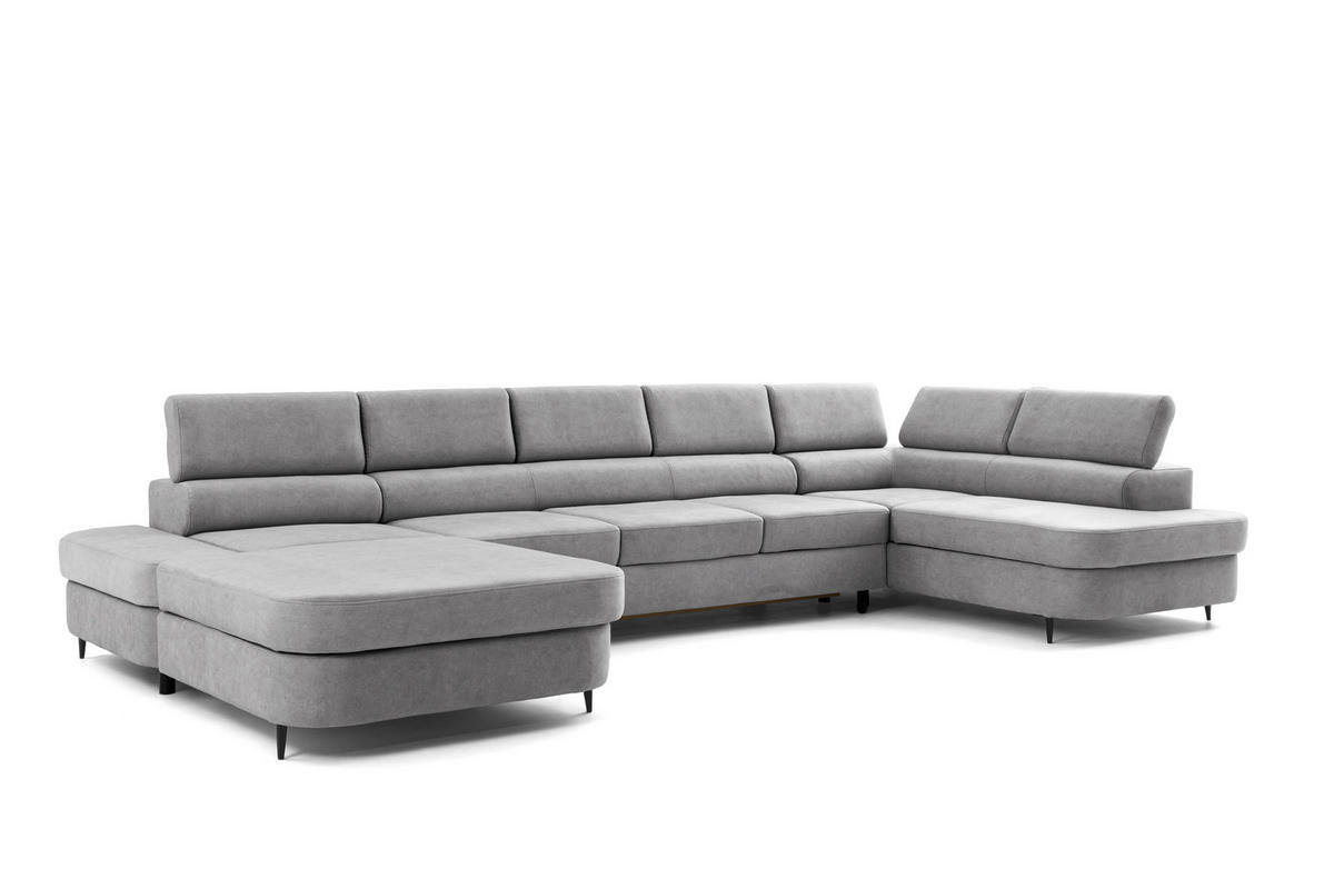 ECKSOFA U-Form PRIAM MAXI U Rechts mit Schlaffunktion 125x317 Velours Hellgrau - Hellgrau/Schwarz, Holz/Textil (400/91/203cm) - Muffo
