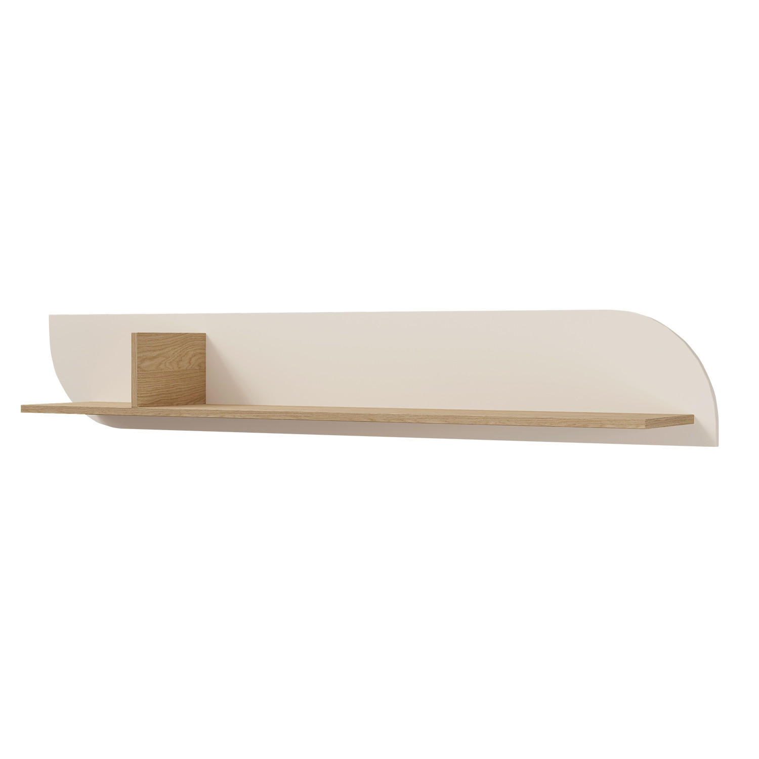 Beautysofa NÁSTĚNNÝ REGÁL Camel, 150 cm s dekorativní zadní stěnou, jarní dub + Macadamia