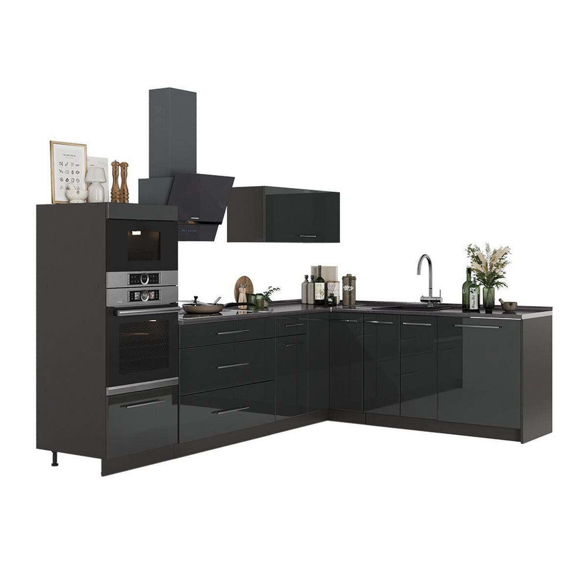 KUHINJA U OBLIKU SLOVA L Fame-Line, Antracit visokog sjaja/Antracit, 287 x 207 cm, RP Hrast - crna visoki sjaj/antracit, drvni materijal (287/153.6/60cm) - Vicco