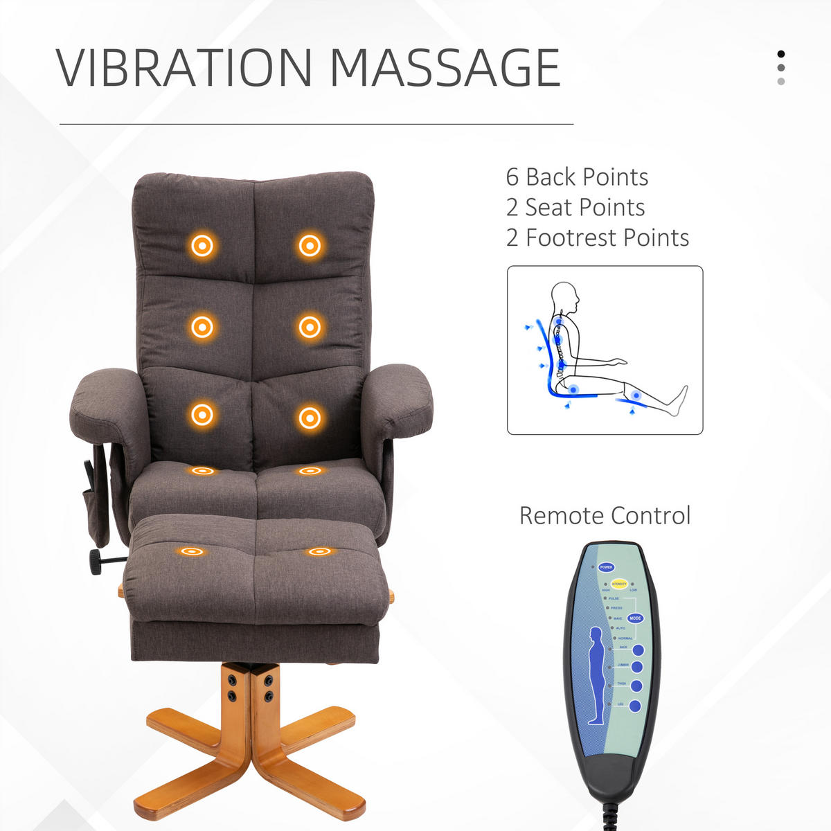 RELAXSESSEL Massagesessel mit Fußhocker Liegefunktion Polyester Braun - Braun, Holz/Textil (86/99/80cm) - HOMCOM