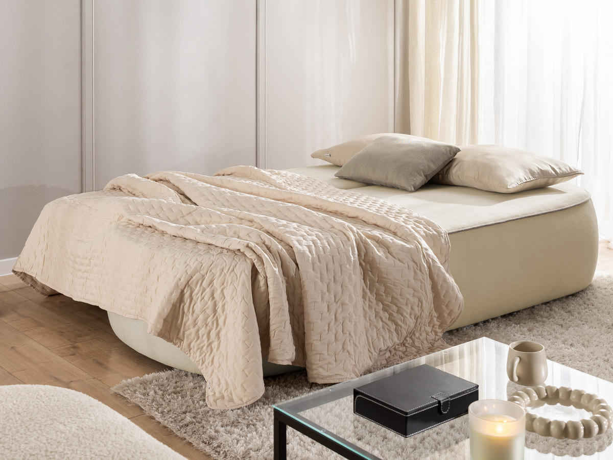 SCHLAFSOFA Vero im modernen und abgerundeten Design mit Bettkasten aus Beige Plüschstoff mit tauper Paspel - Beige/Schwarz, Holz/Kunststoff (210/90/98cm) - S-Style Möbel