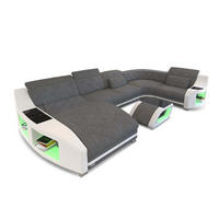WOHNLANDSCHAFT Stoff Sofa Swing U Form Grau Weiß Strukturstoff - Grau, Kunststoff (404/90/220cm)