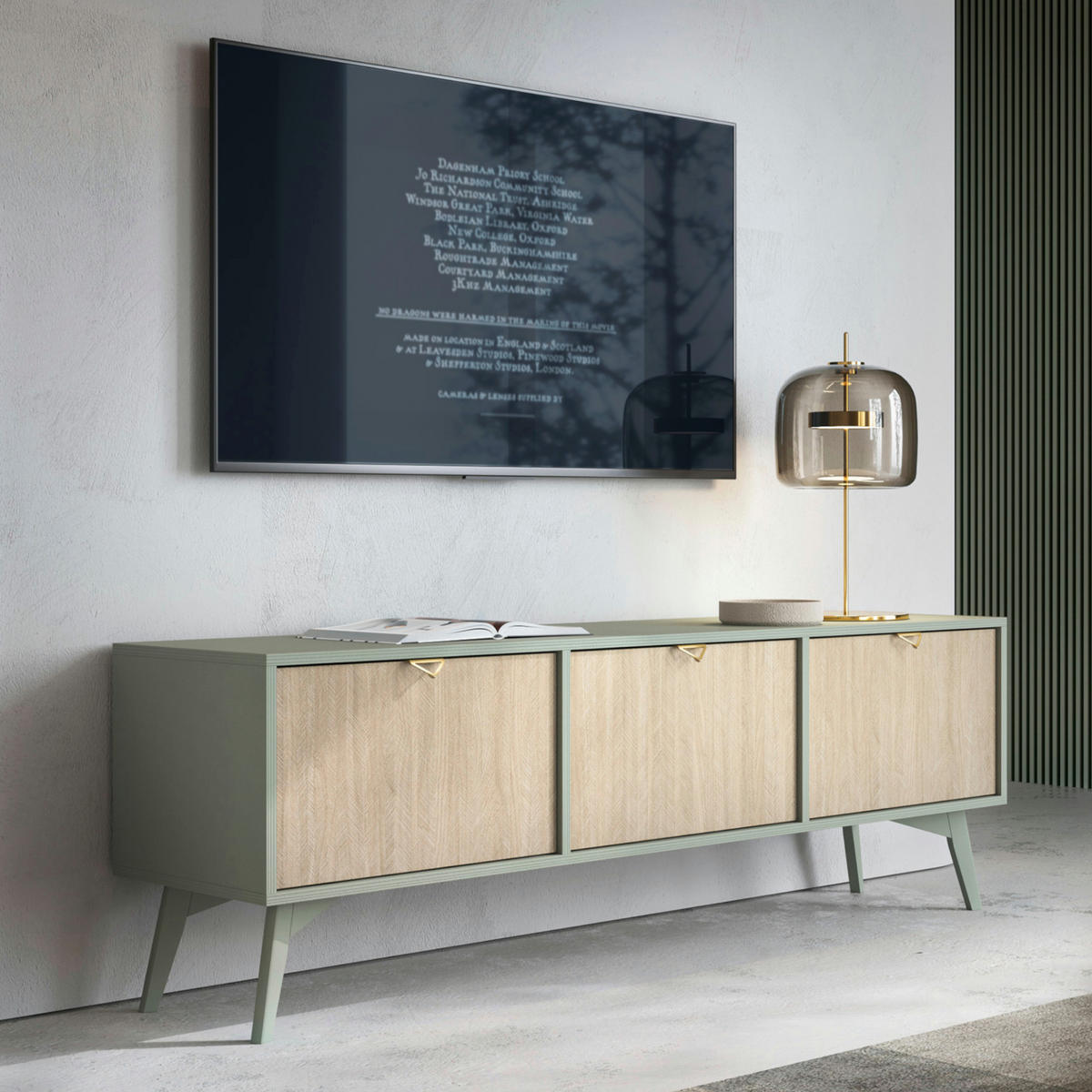 LOWBOARD TV TOFINO RTV1-3D Holzbeine eukalyptus - Eichefarben/Eukalyptusholzfarben, Holz/Holzwerkstoff (158/52/38cm) - Komodee