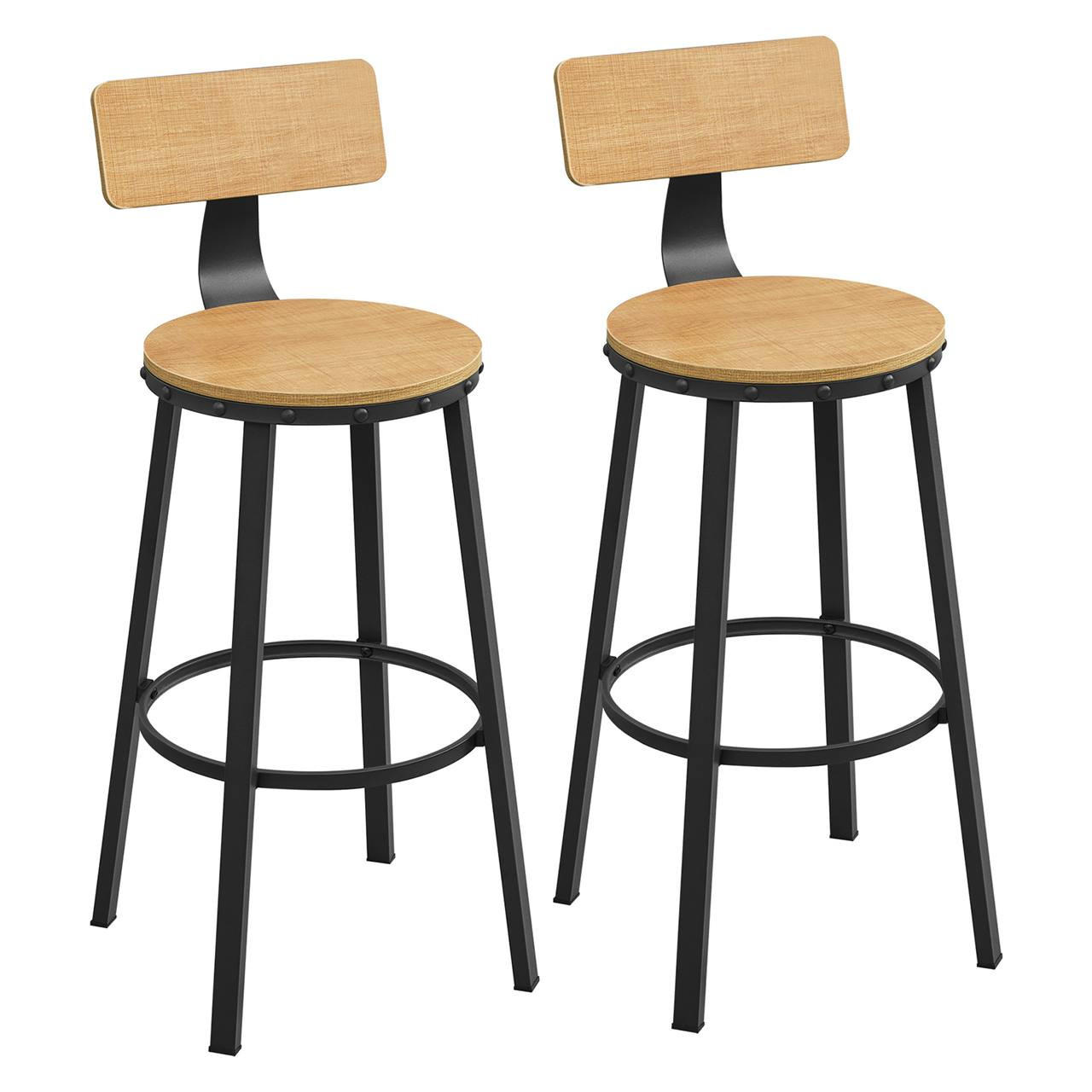 BARHOCKER Holzoptik Metall Honigbraun Schwarz 2er Set mit Rückenlehne 99x54,5x54,5 cm - Schwarz/Honig, Holzwerkstoff/Metall (37/99/55cm) - Begryf