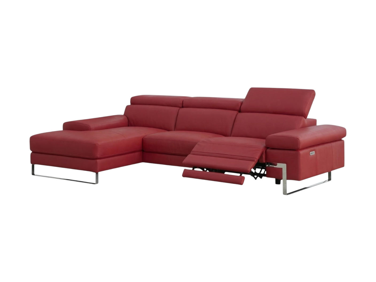 ECKSOFA Lete Echtleder mit 1 x Relaxfunktion Rot - Rot, Leder/Metall (232/160cm)