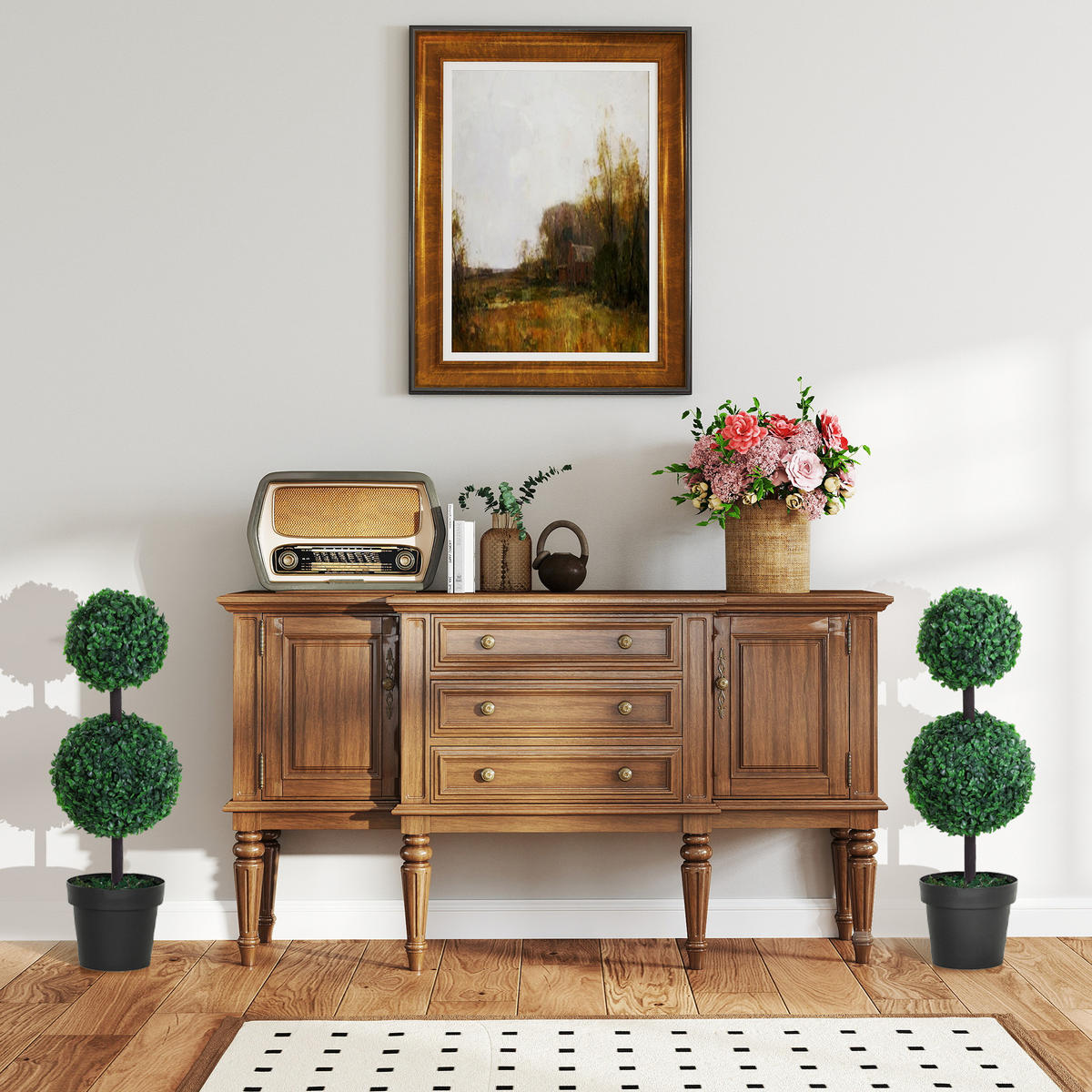 KÜNSTLICHE PFLANZE 2er Set groß 67 cm mit 2 Kugel - Grün, Kunststoff (67cm) - Outsunny