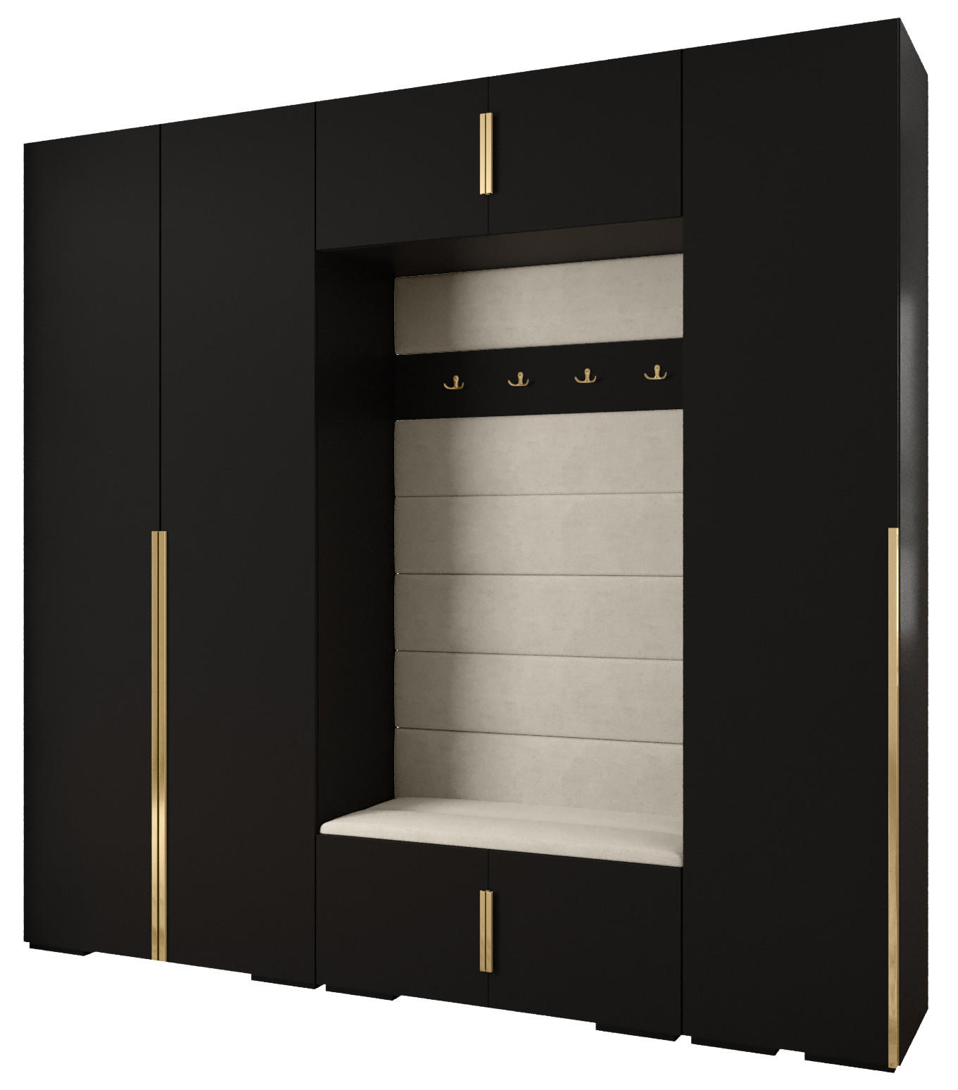 Abiks Möbel Garderoben-Set Schwarz, Kaschmir, Gold 250x236.7x47 cm