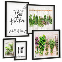 BILDER SET 5er Set - 50x50 cm & 20x30 cm & 40x60 cm Schwarzer Rahmen - Küchenthema: Getrocknete Kräuter - Schwarz, Kunststoff (40/60cm) - TULUP