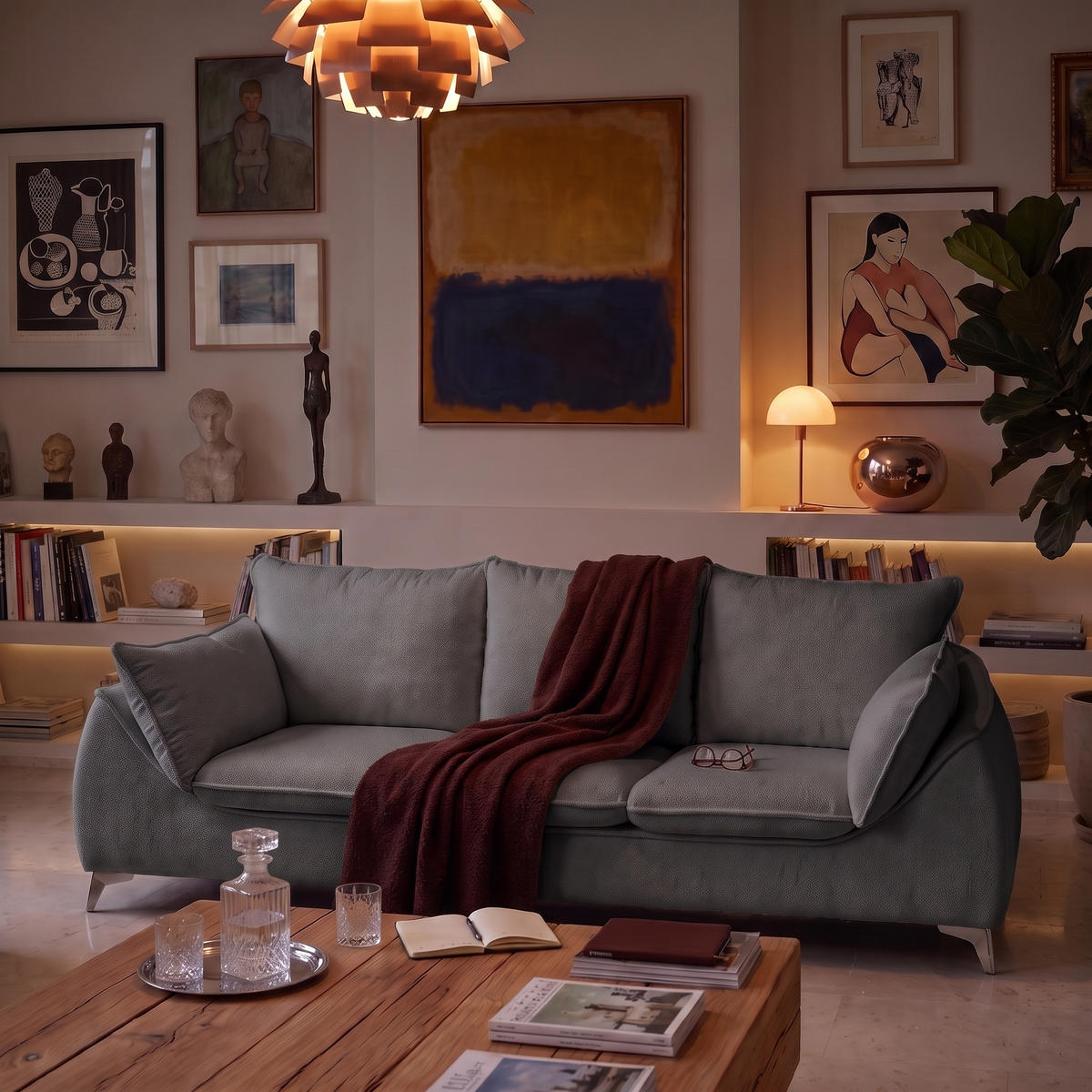 3-SITZER Sofa MELANI 252 cm Velours Grau - Chromfarben/Grau, Holz/Textil (252/90/88cm) - Muffo