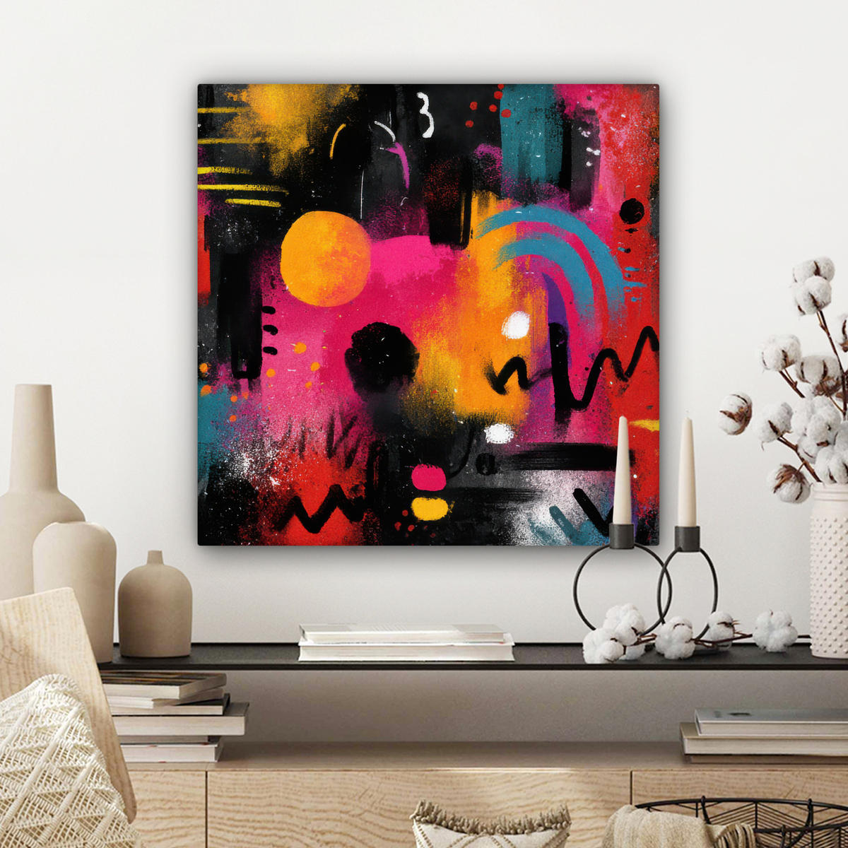 LEINWANDBILD Farbflächen - Formen - Bunt - Abstrakt Wandbild Wohnzimmer 50x50 cm - Pink, Textil (50/50cm) - MuchoWow