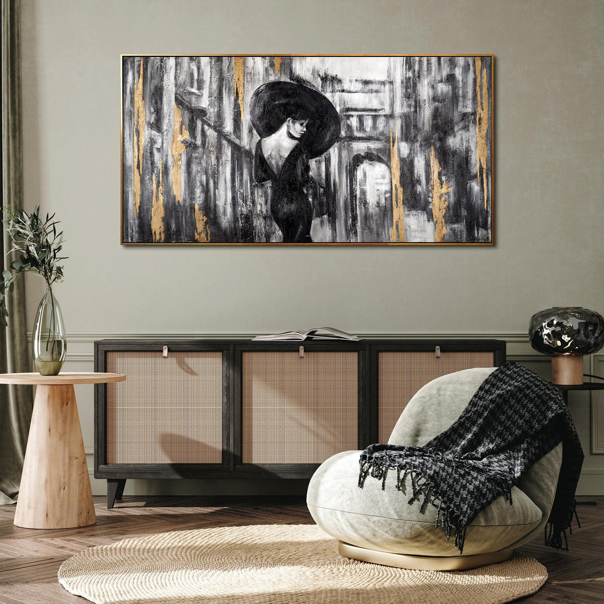 GEMÄLDE Filmstreifen Schattenfugenrahmen Schwarz-Gold 160x80 cm - Schwarz Hochglanz, Holz (160/80cm) - YS-art gallery