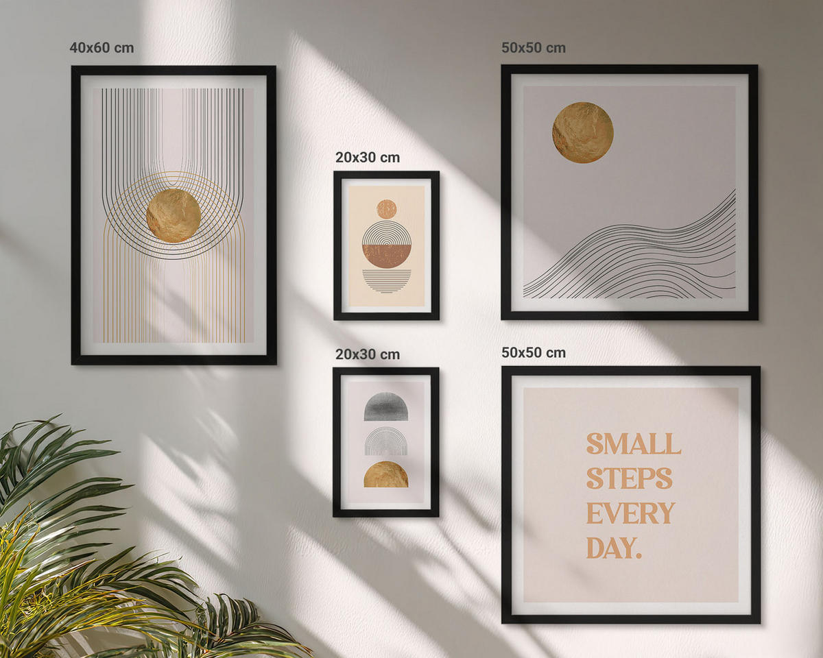 BILDER SET 5er Set - 50x50 cm & 20x30 cm & 40x60 cm Schwarzer Rahmen - Herbstfarben Seerosenteich - Schwarz, Kunststoff (40/60cm) - TULUP