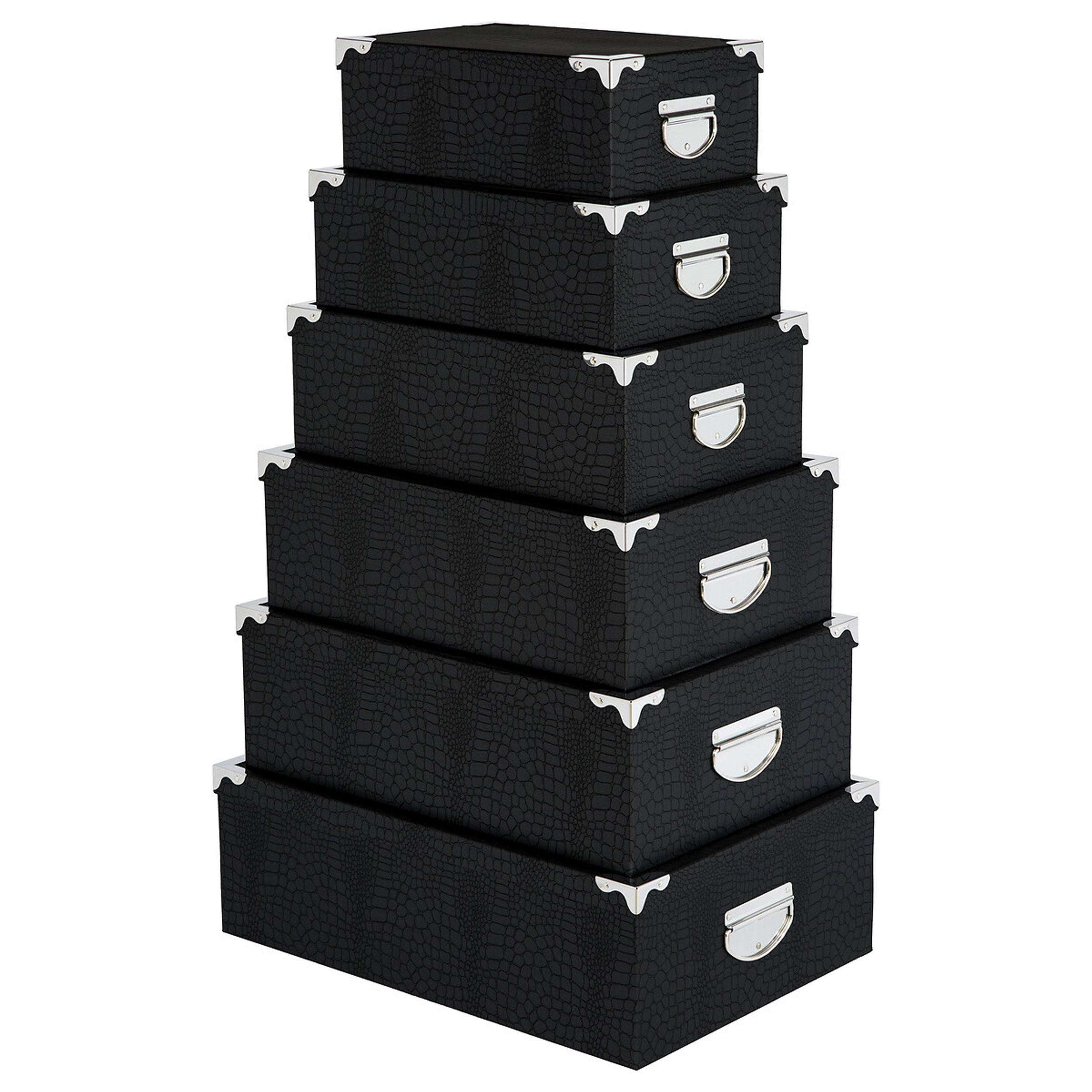 AUFBEWAHRUNGSBOXEN Set 6-tlg., Kroko-Textur, Pappe, Metall, Grau - Grau, Papier (33.5/16/48cm) - 5five Simply Smart
