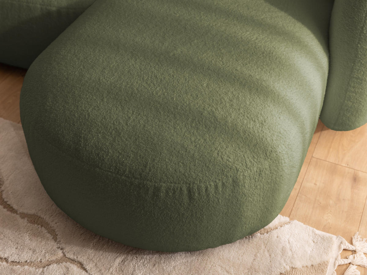 ECKSOFA Nuvola mit abgerundetem Design Grün Bouclé-Stoff - Ottomane Rechts - Schwarz/Grün, Holz/Kunststoff (190/146cm) - S-Style Möbel