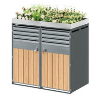 MÜLLTONNENBOX aus Stahl in Grau Holzoptik mit Pflanzfläche & abschließbar - Grau, Metall (132/124.5/80cm) - Modfu