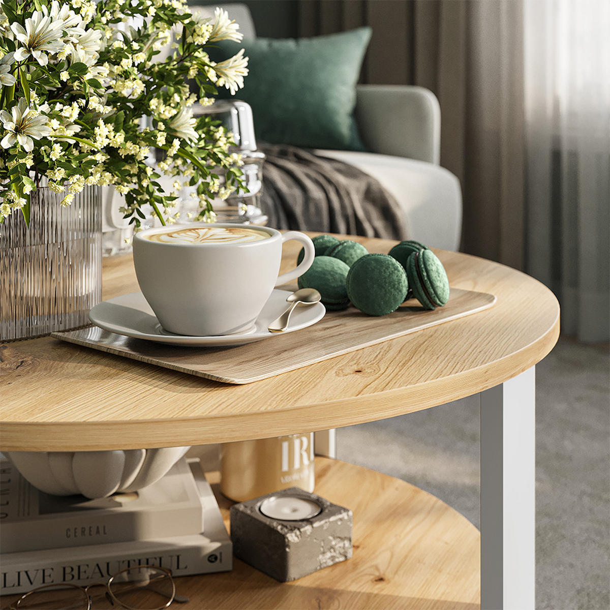 COUCHTISCH Romeo, Weiß/Artisan-Eiche, 68 x 68 cm - Weiß/Eiche Artisan, Holzwerkstoff (68/68/47cm) - Vicco