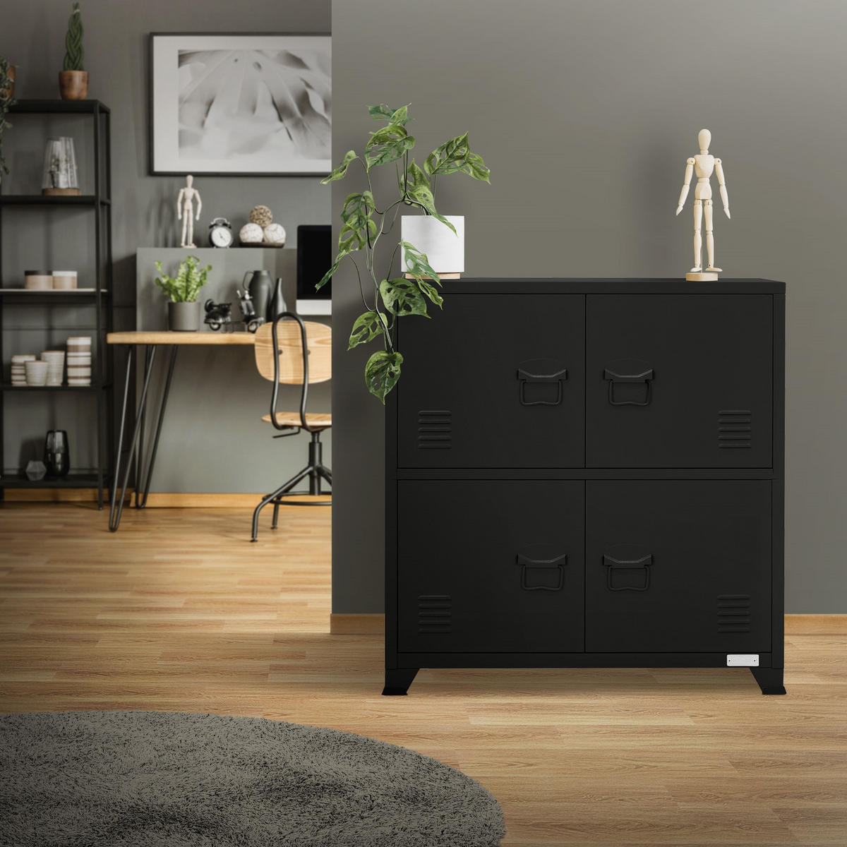 AKTENSCHRANK 75x40x80,5 cm Schwarz aus Stahl - Schwarz, Metall (40/80.5/75cm) - ML-DESIGN